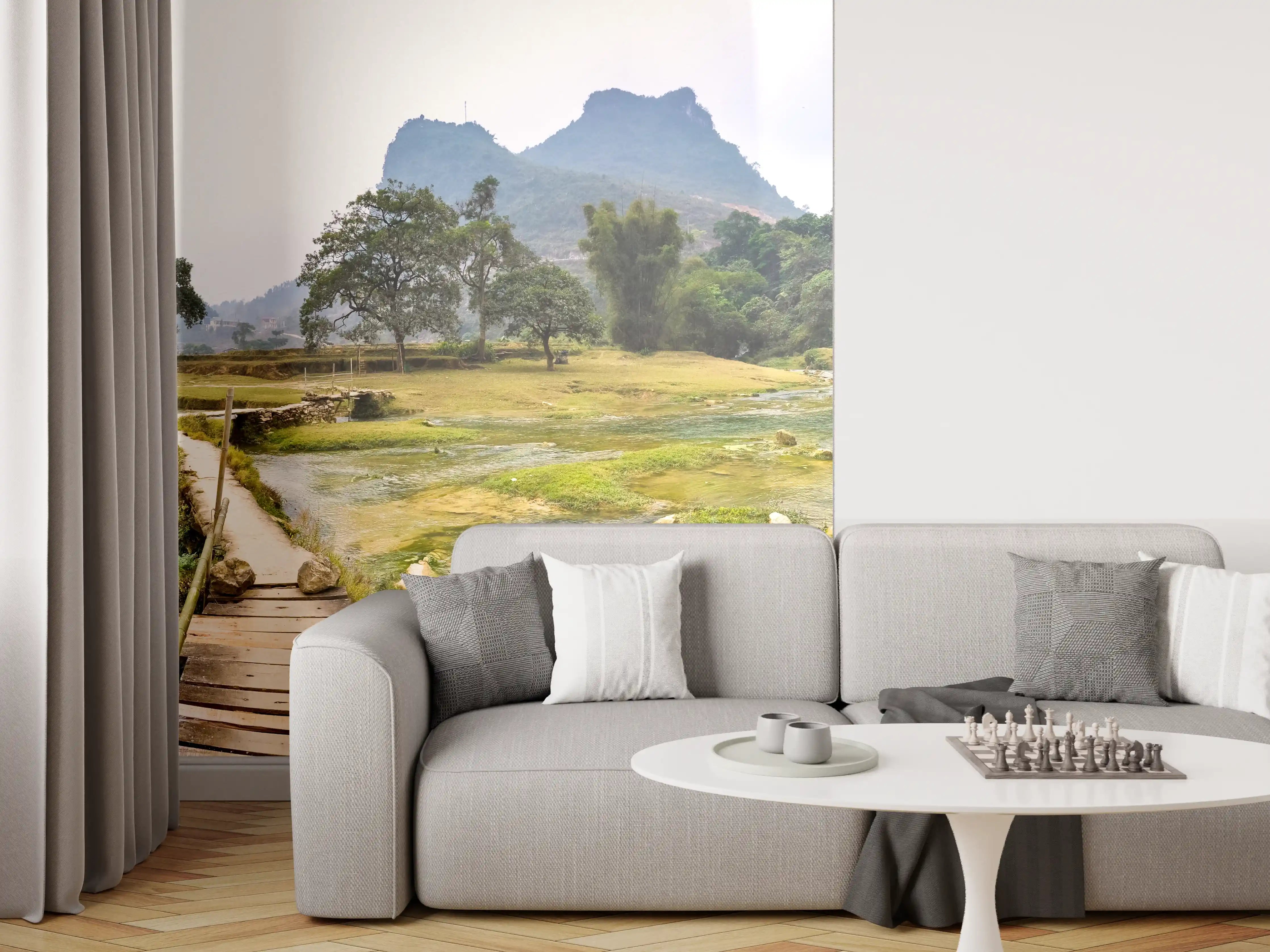 Wandverkleidung Wohnzimmer - Inspirierende Naturaufnahme bei Wasserfällen