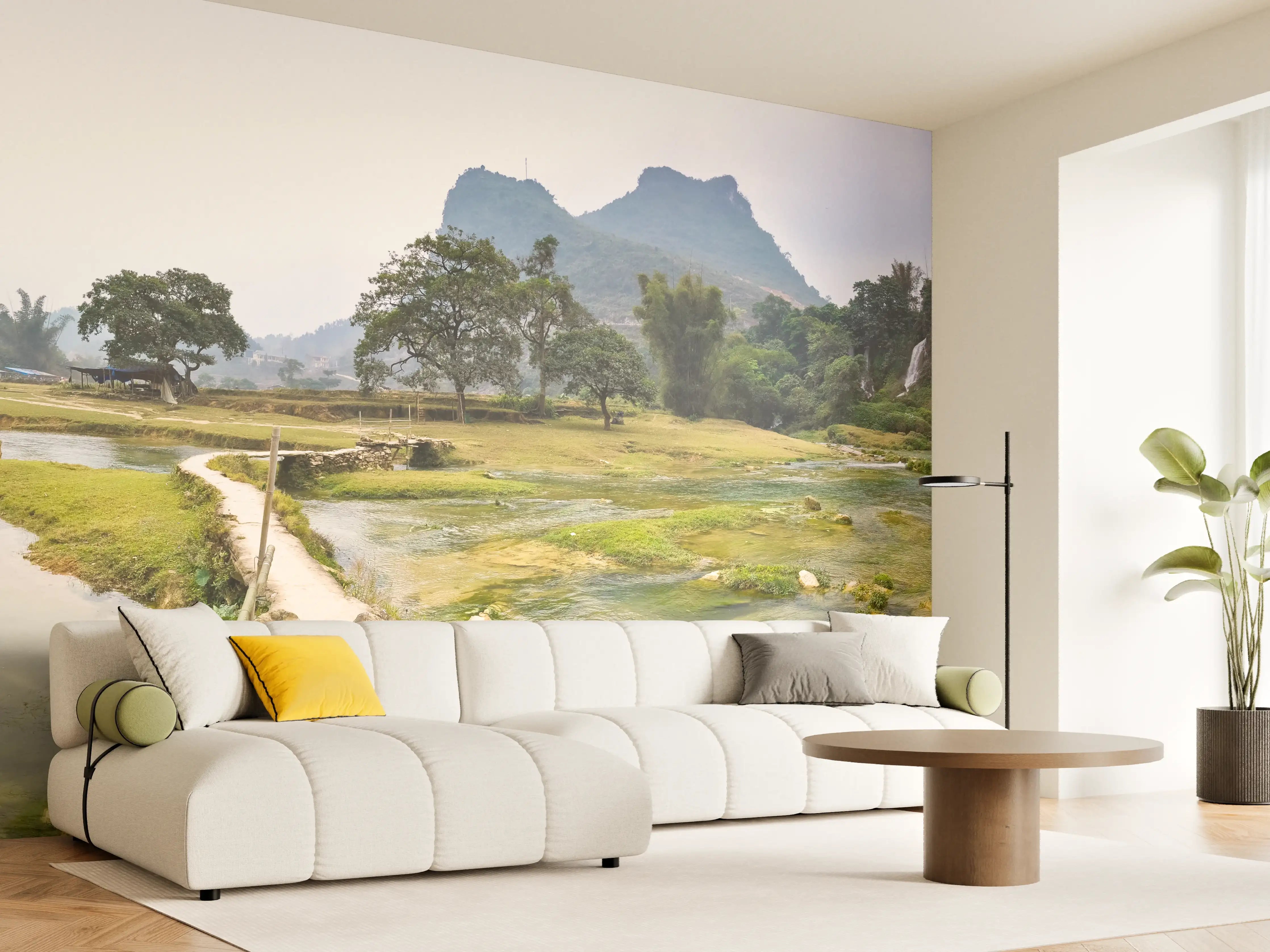 Wandverkleidung Wohnzimmer - Inspirierende Naturaufnahme bei Wasserfällen