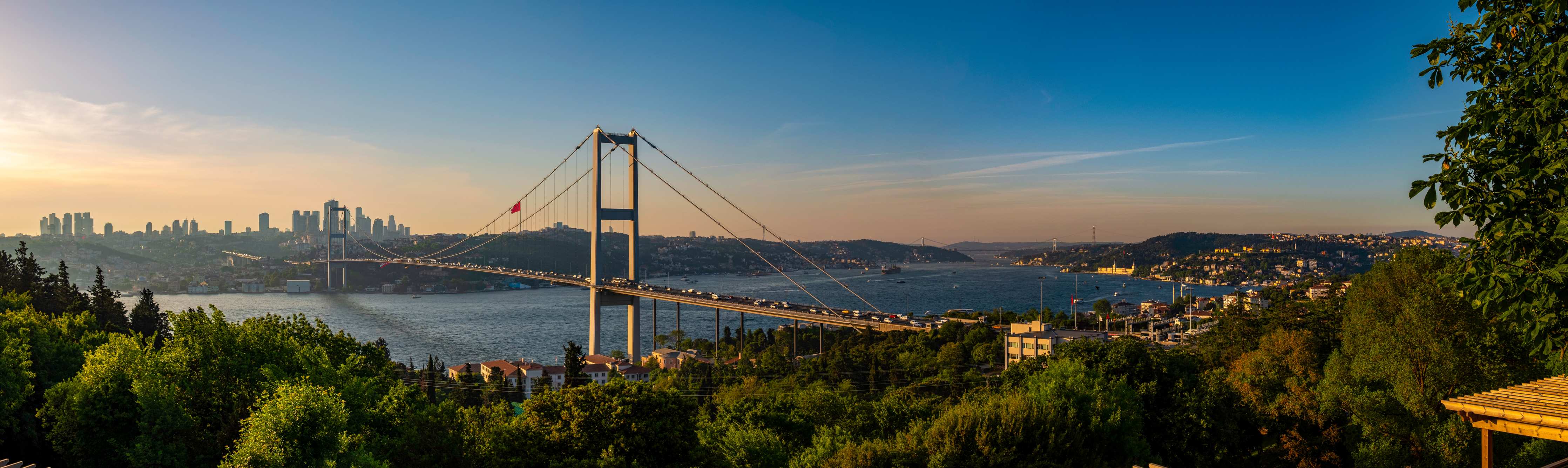 Wandverkleidung Wohnzimmer-Istanbul Bosporus Skyline Blau-Grün