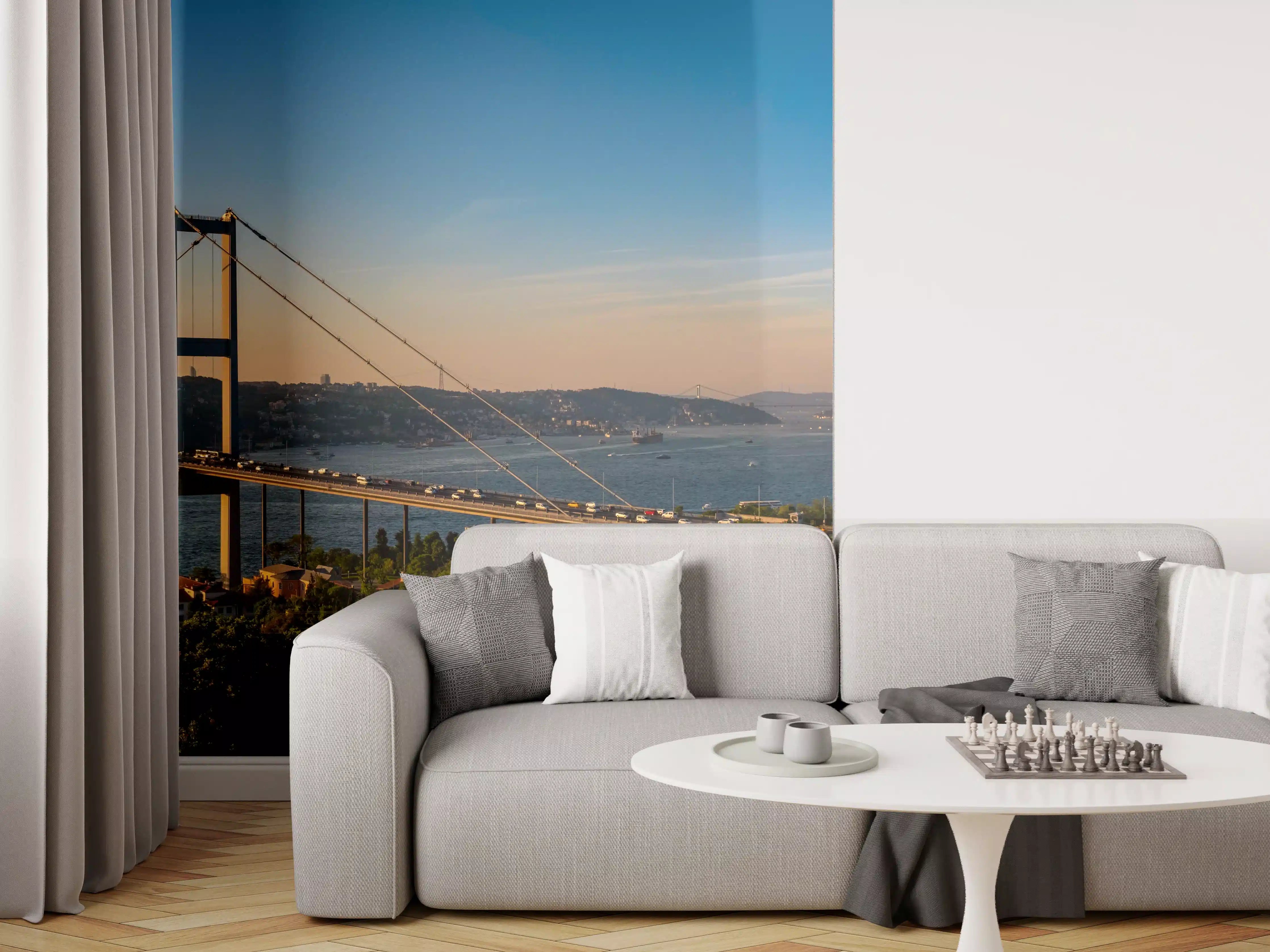 Wandverkleidung Wohnzimmer - Istanbul Bosporus Skyline Blau-Grün