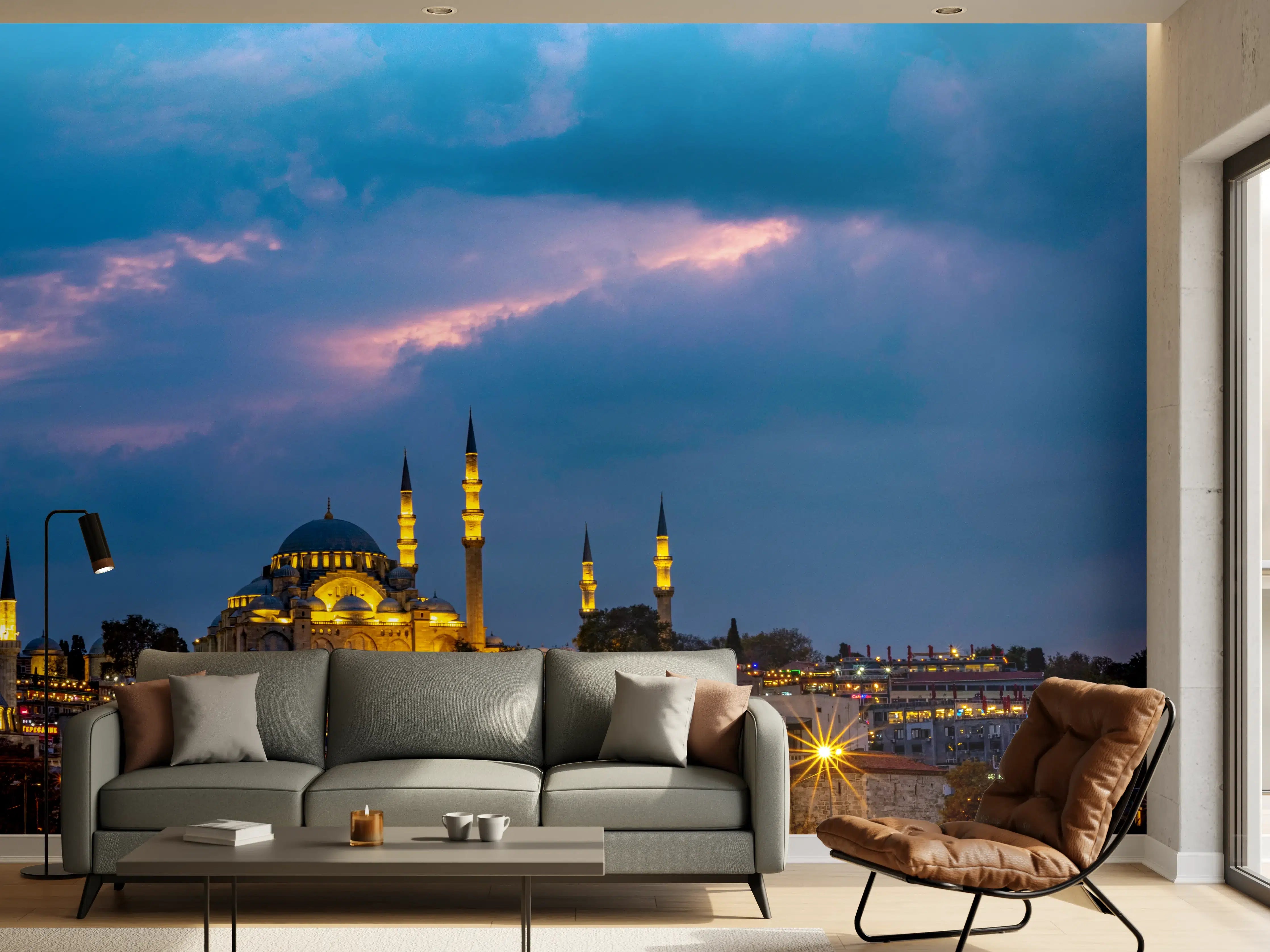 Wandverkleidung Wohnzimmer - Istanbul Skyline Blau-Gold