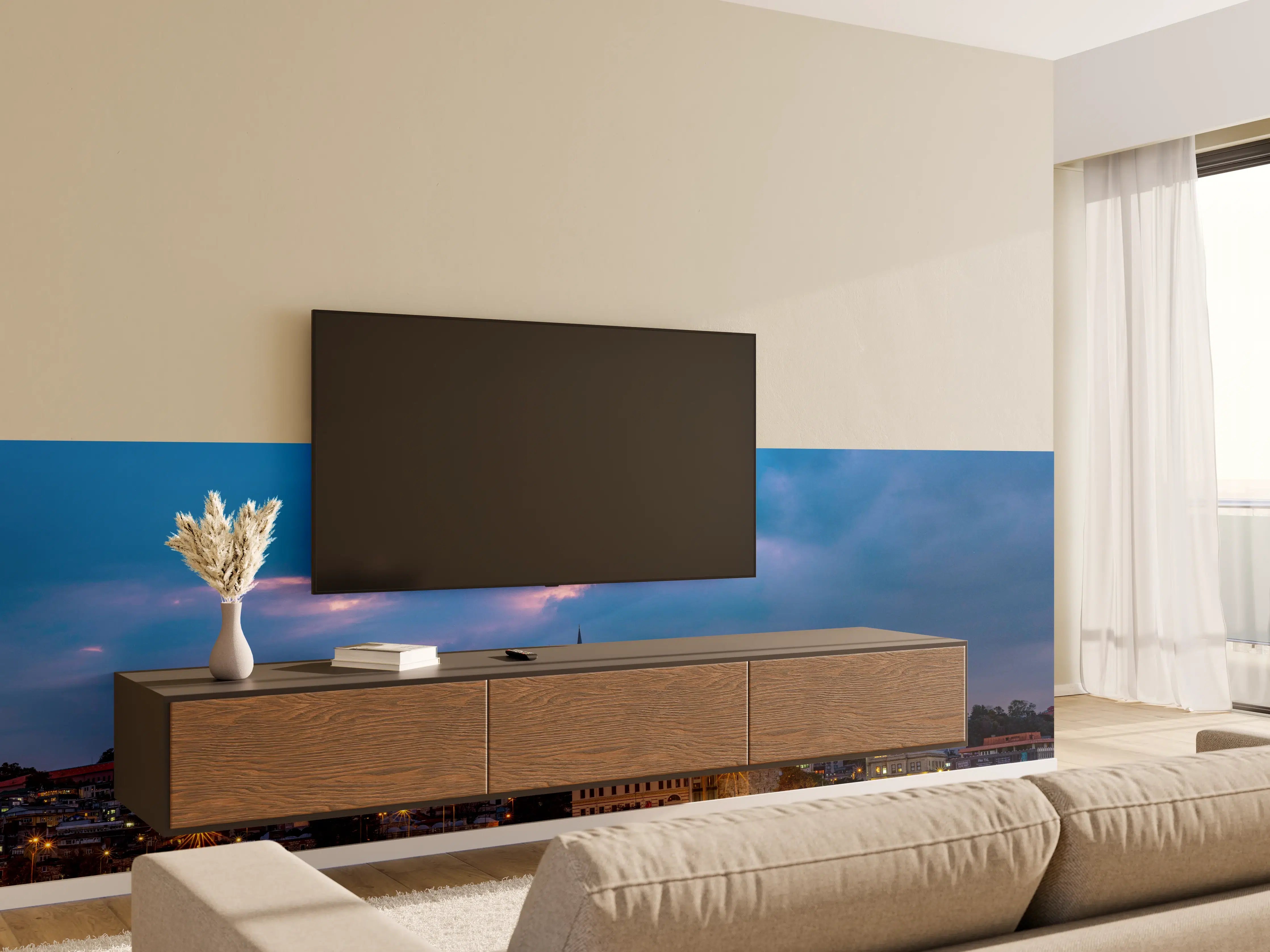 Wandverkleidung Wohnzimmer - Istanbul Skyline Blau-Gold
