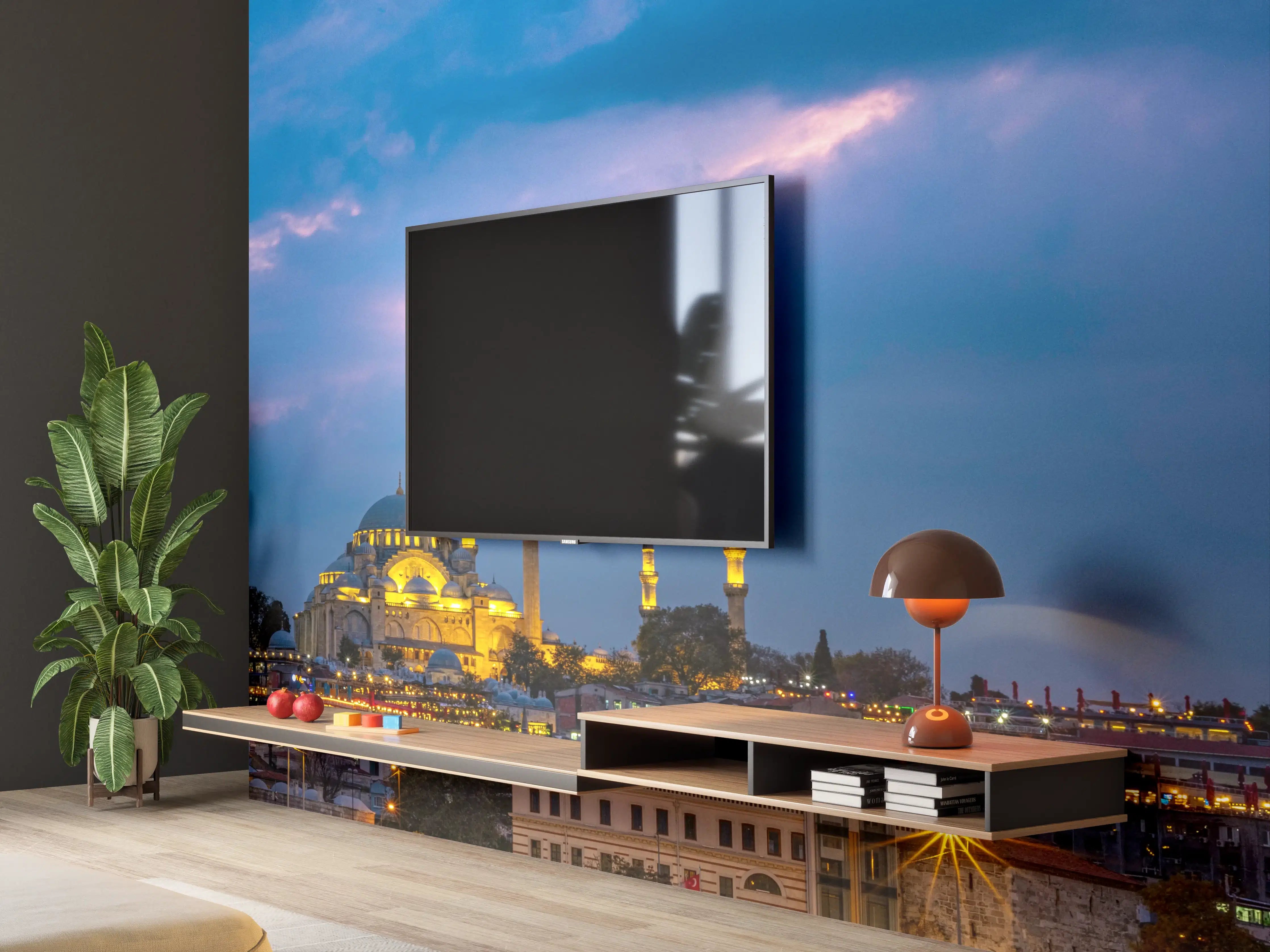 Wandverkleidung Wohnzimmer - Istanbul Skyline Blau-Gold