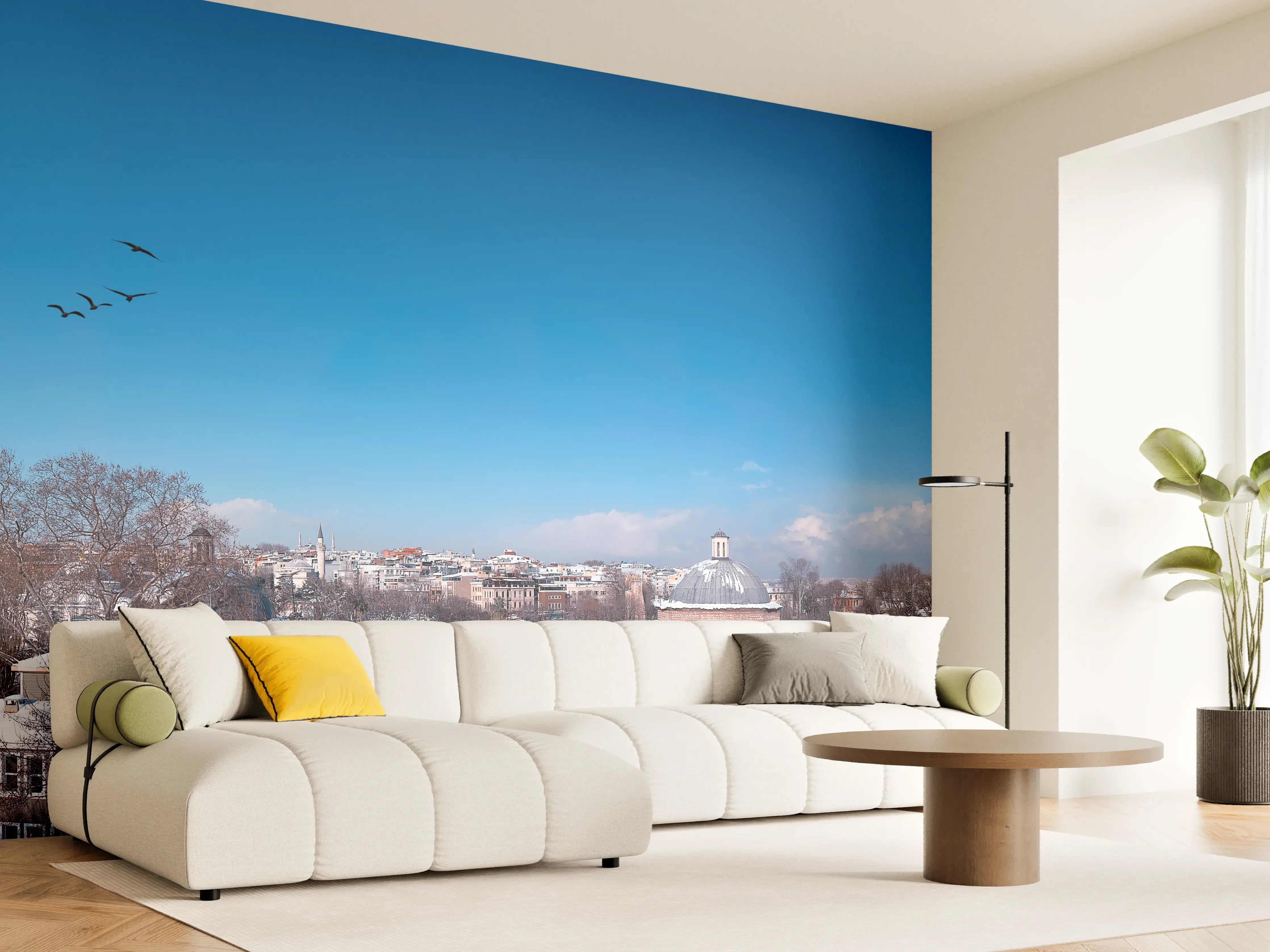 Wandverkleidung Wohnzimmer - Istanbul Skyline Blau-Weiß