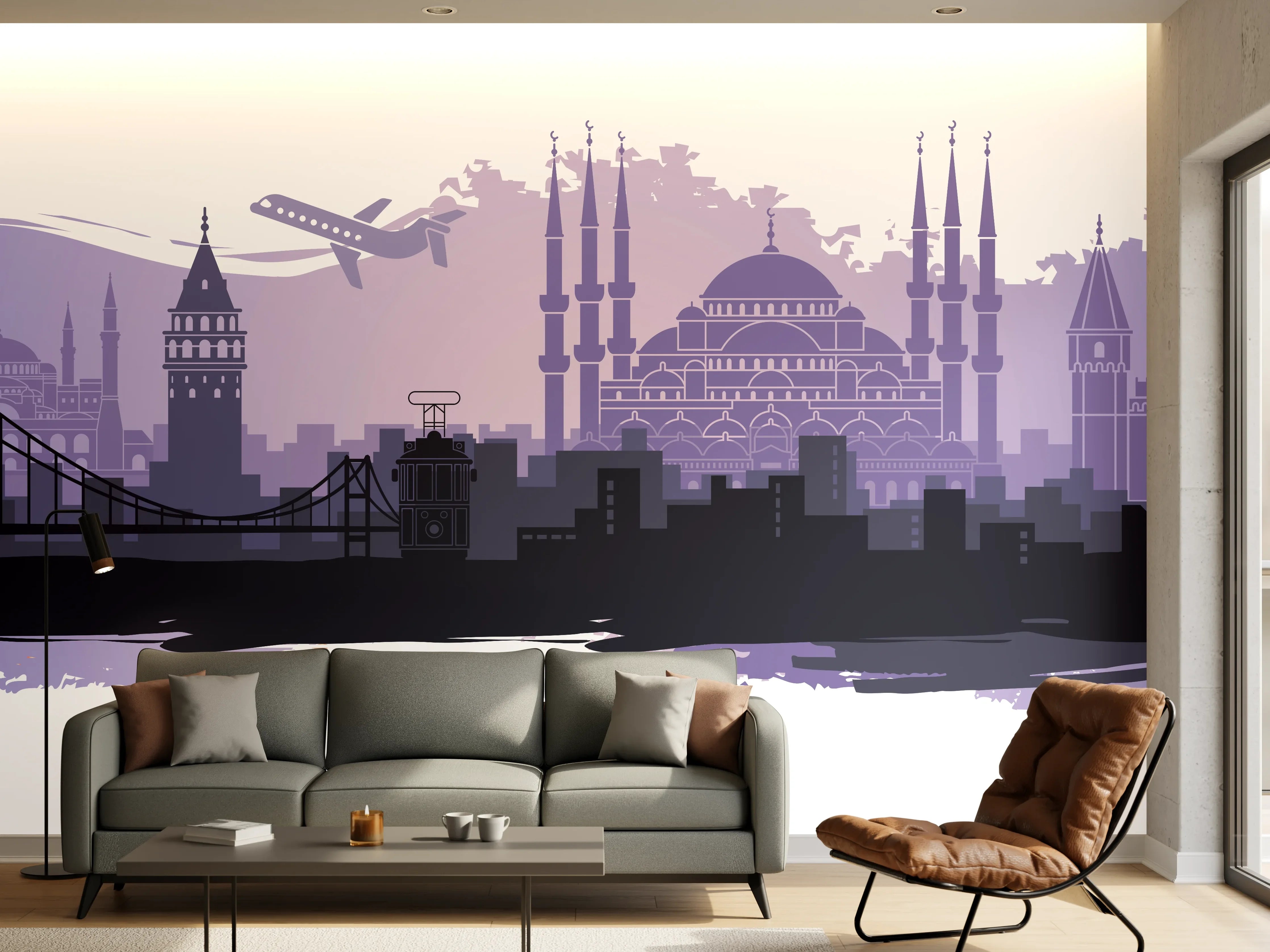 Wandverkleidung Wohnzimmer - Istanbul Skyline Illustration