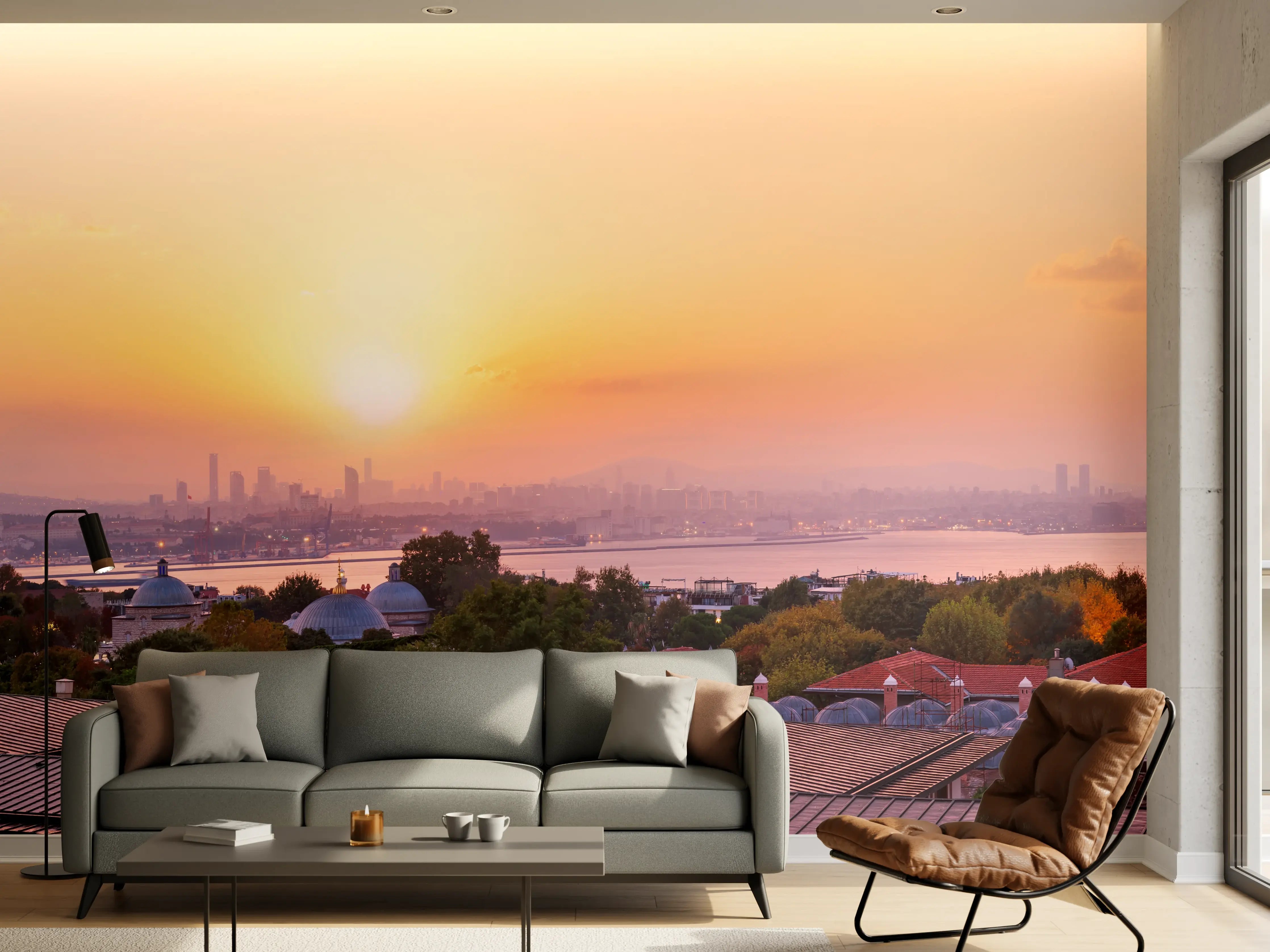 Wandverkleidung Wohnzimmer - Istanbul Skyline bei Sonnenuntergang