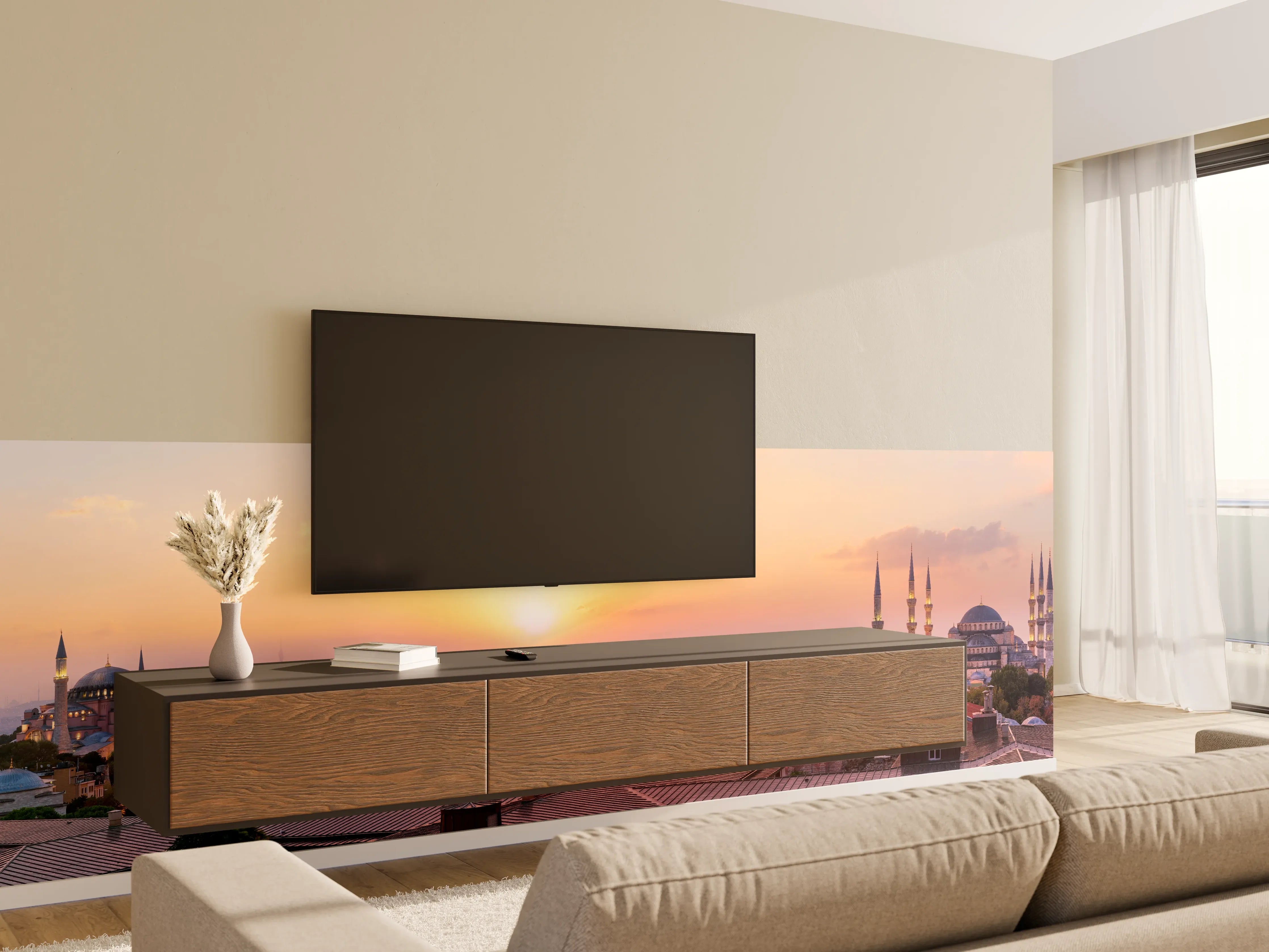 Wandverkleidung Wohnzimmer - Istanbul Skyline bei Sonnenuntergang