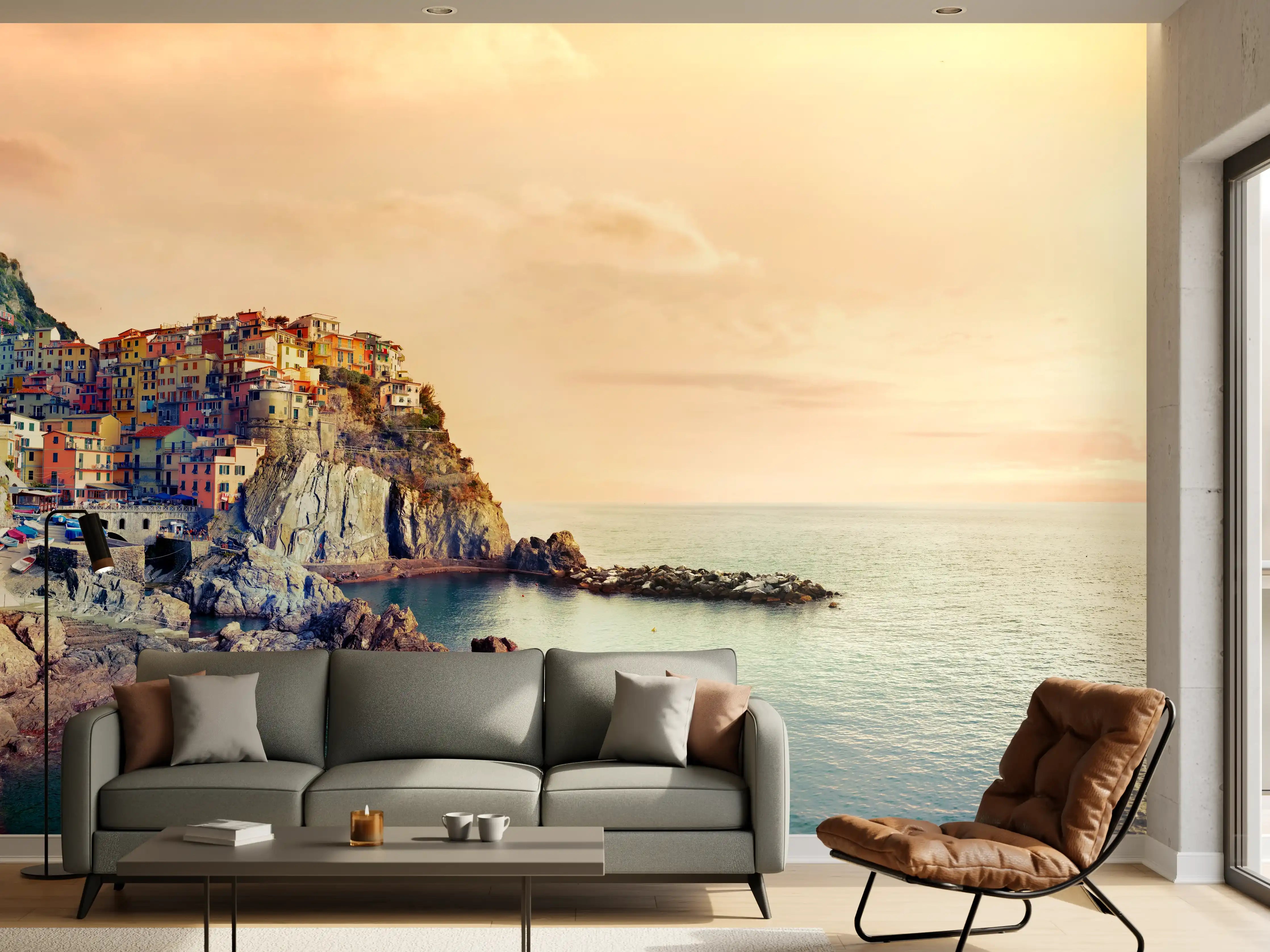 Wandverkleidung Wohnzimmer - Italienische Küste Sonnenuntergang