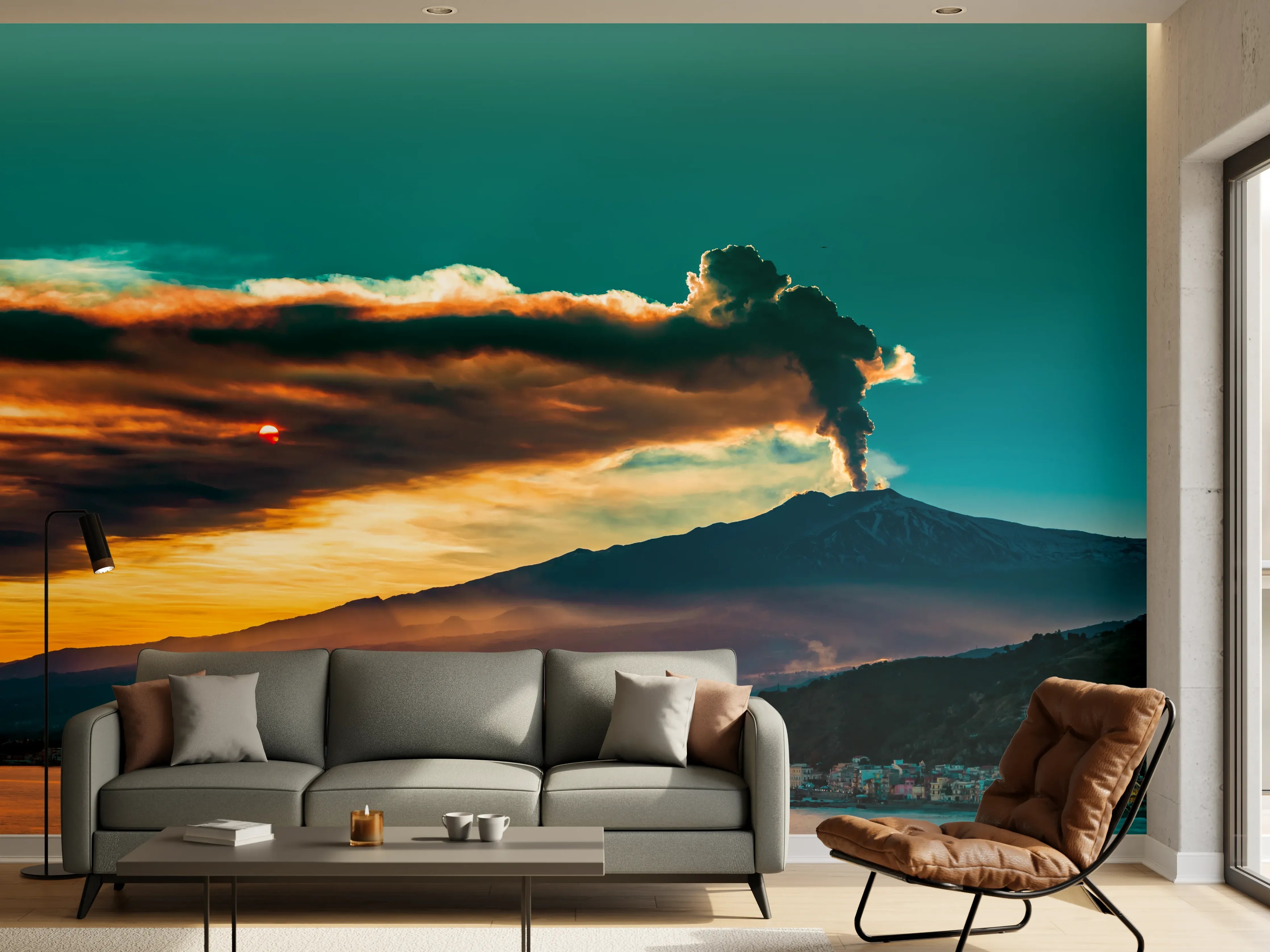 Wandverkleidung Wohnzimmer - Italienische Küste mit Vulkan