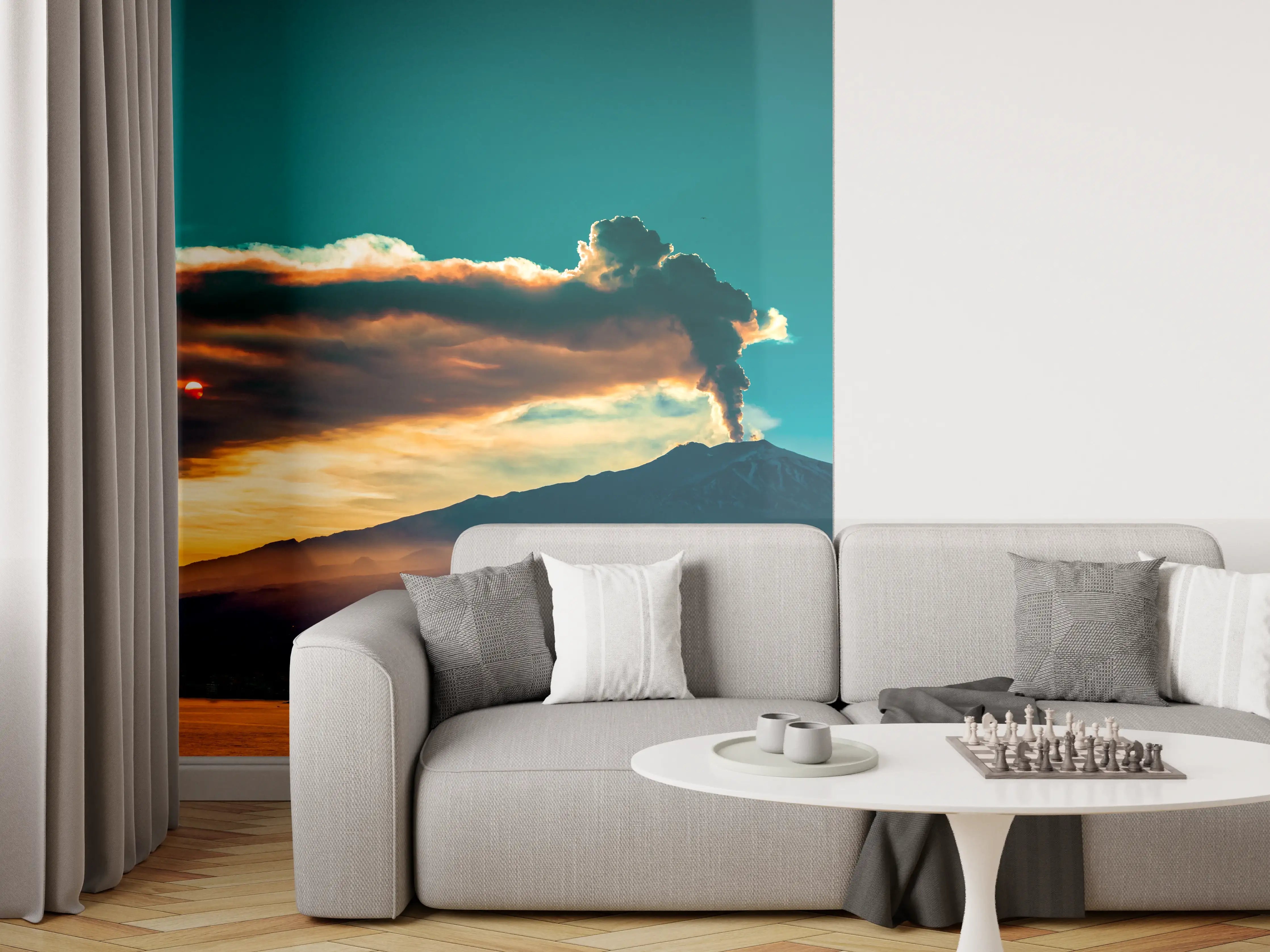 Wandverkleidung Wohnzimmer - Italienische Küste mit Vulkan