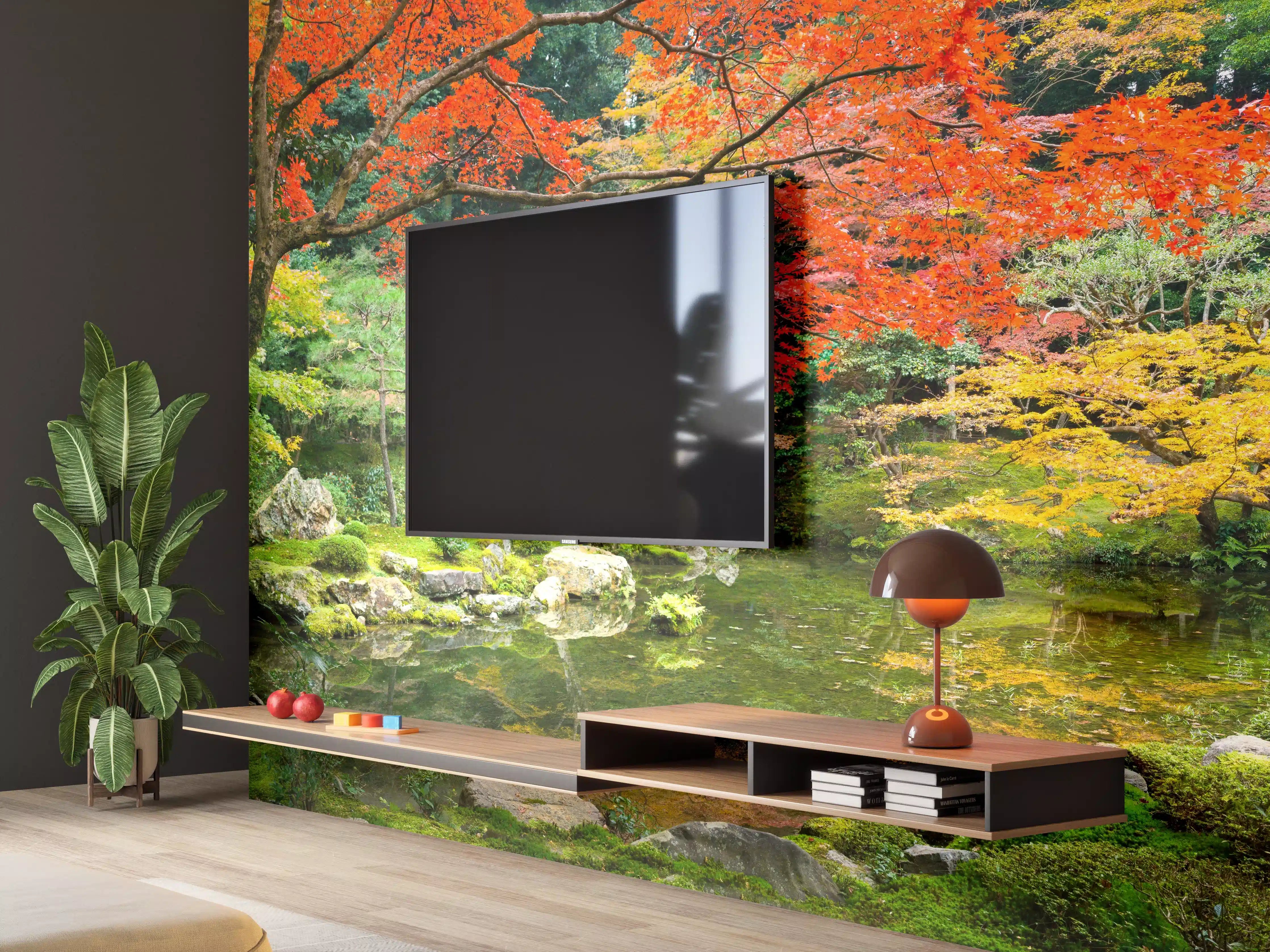 Wandverkleidung Wohnzimmer - Japanischer Garten im Herbst