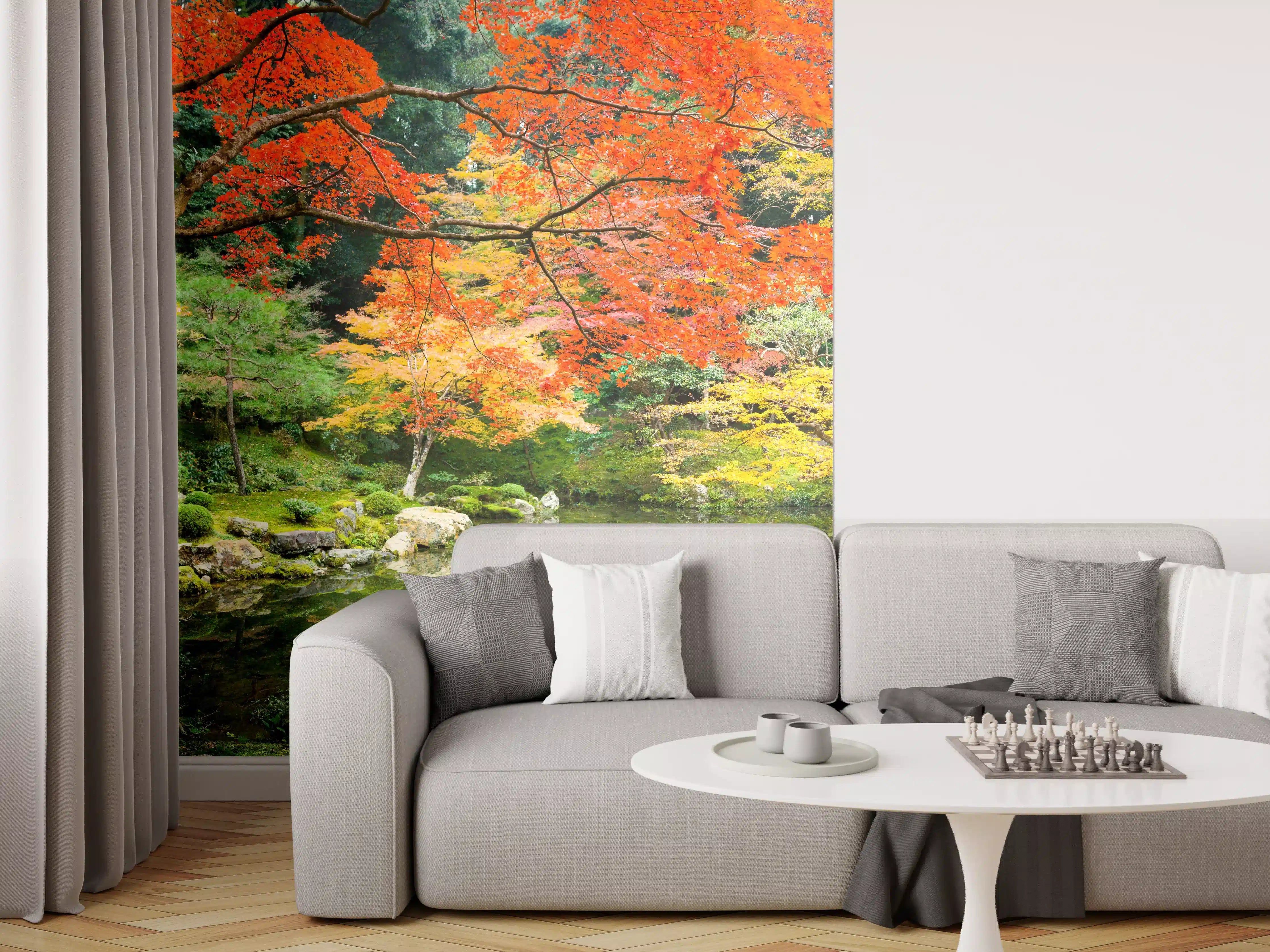 Wandverkleidung Wohnzimmer - Japanischer Garten im Herbst