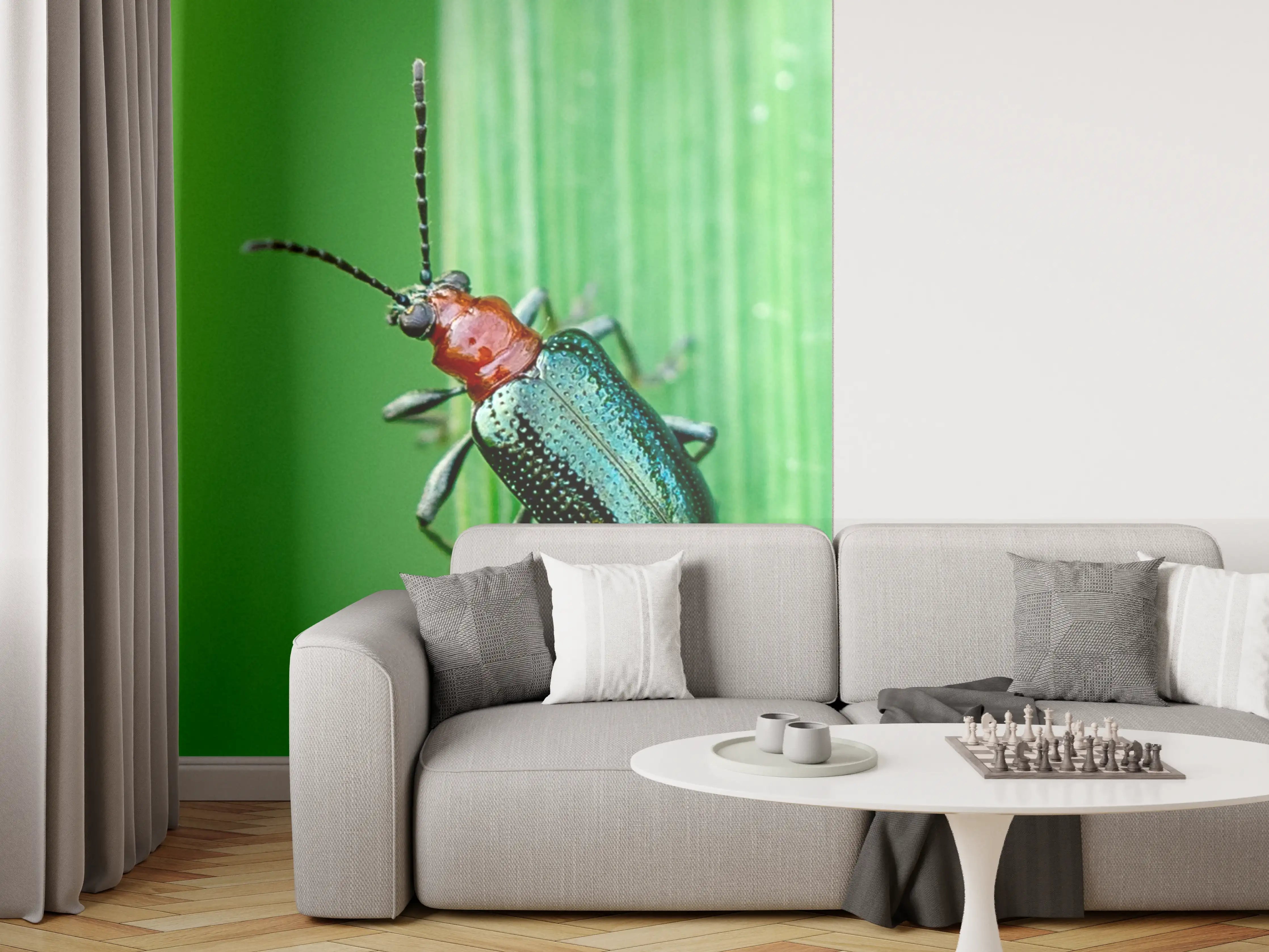 Wandverkleidung Wohnzimmer - Käfer auf Blatt