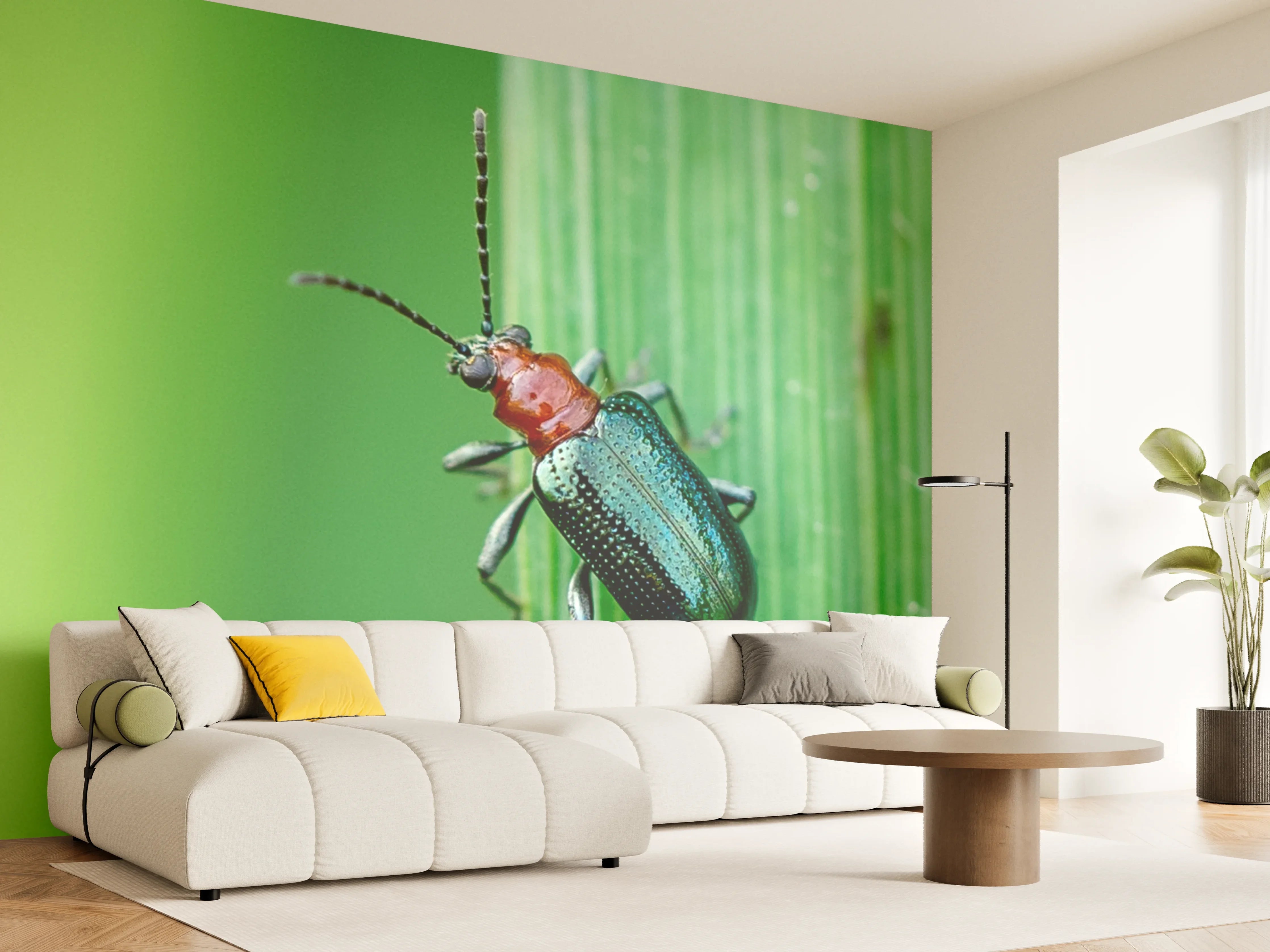 Wandverkleidung Wohnzimmer - Käfer auf Blatt