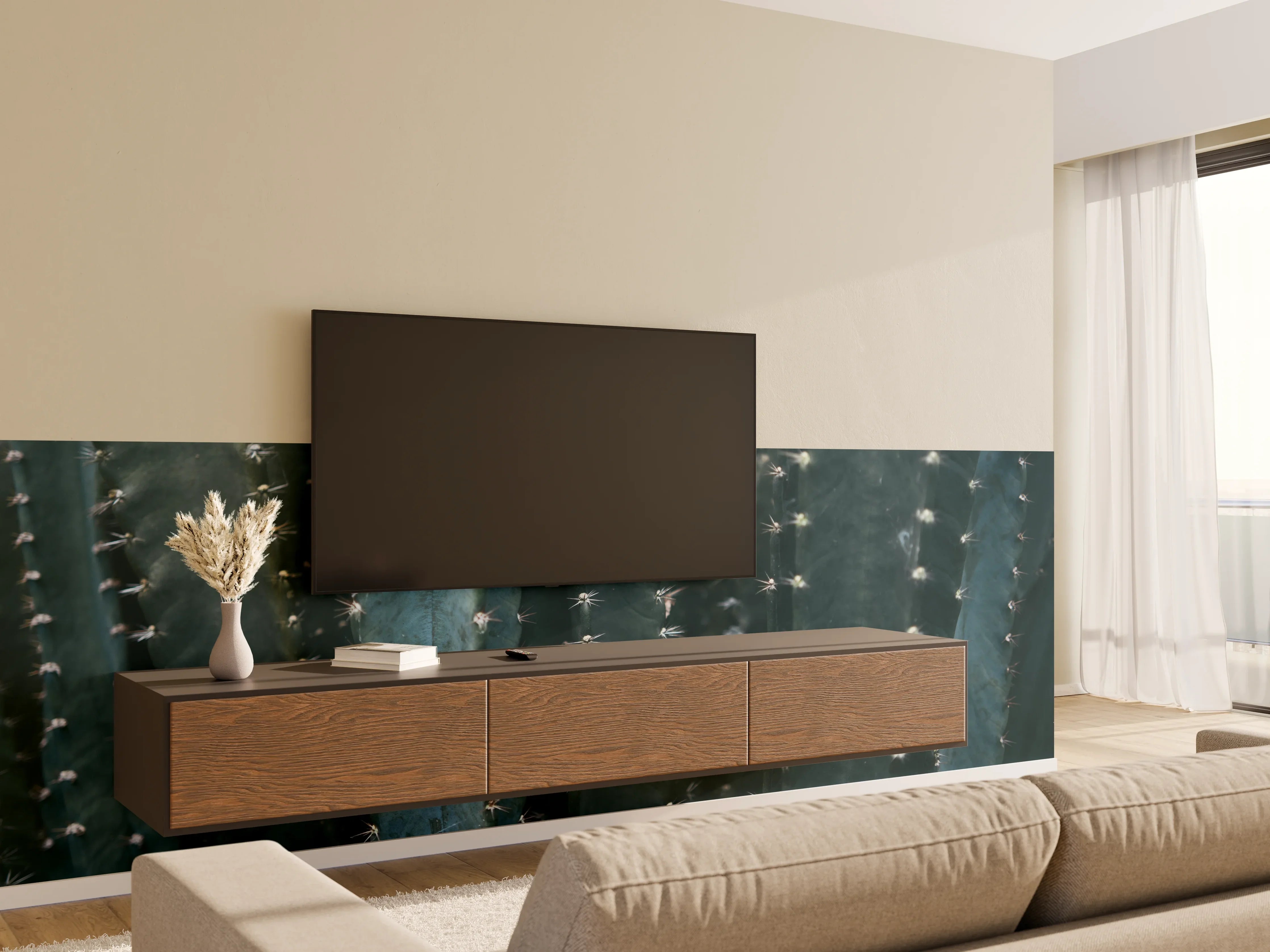 Wandverkleidung Wohnzimmer - Kaktus im Detail