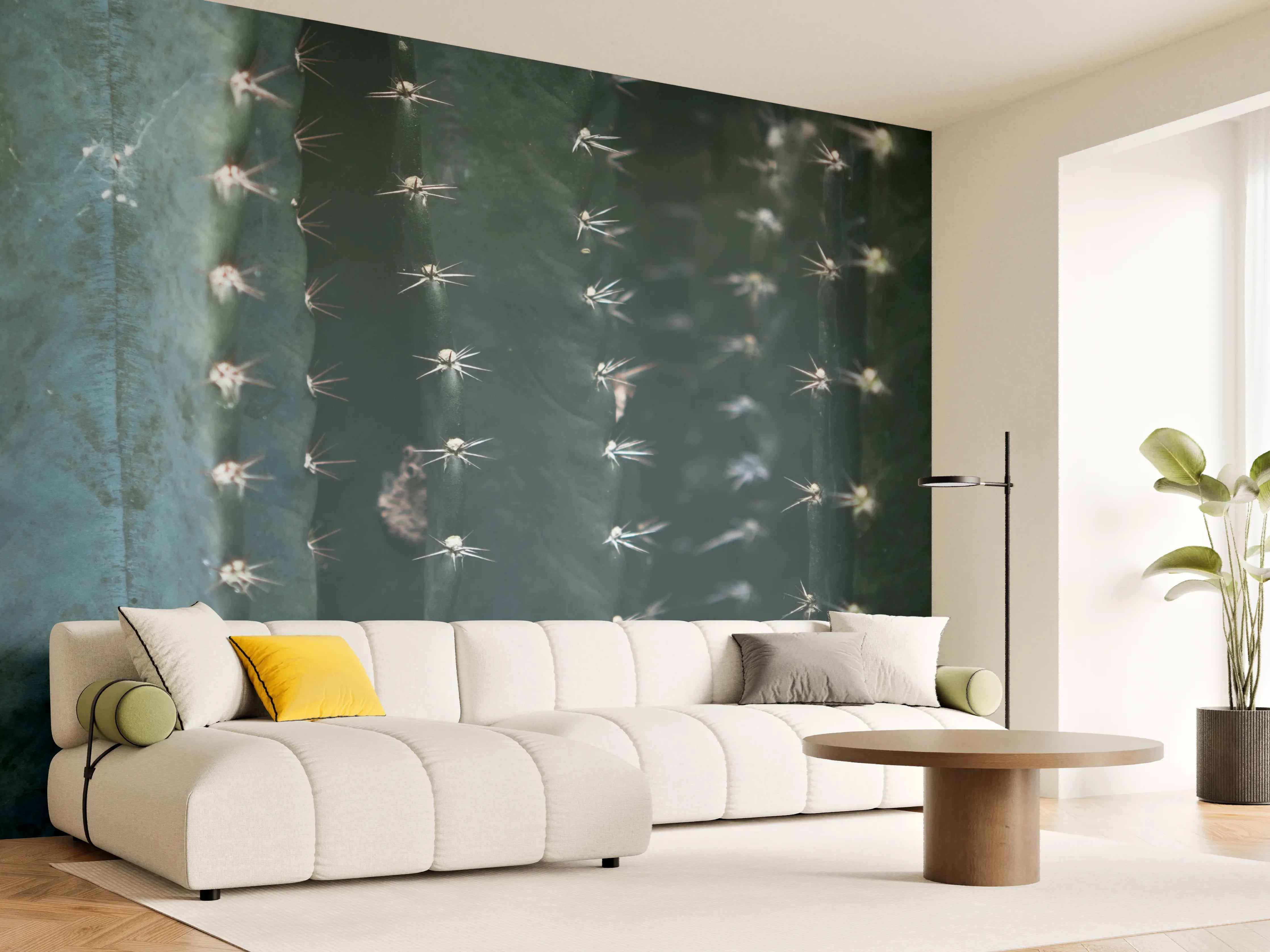 Wandverkleidung Wohnzimmer - Kaktus im Detail