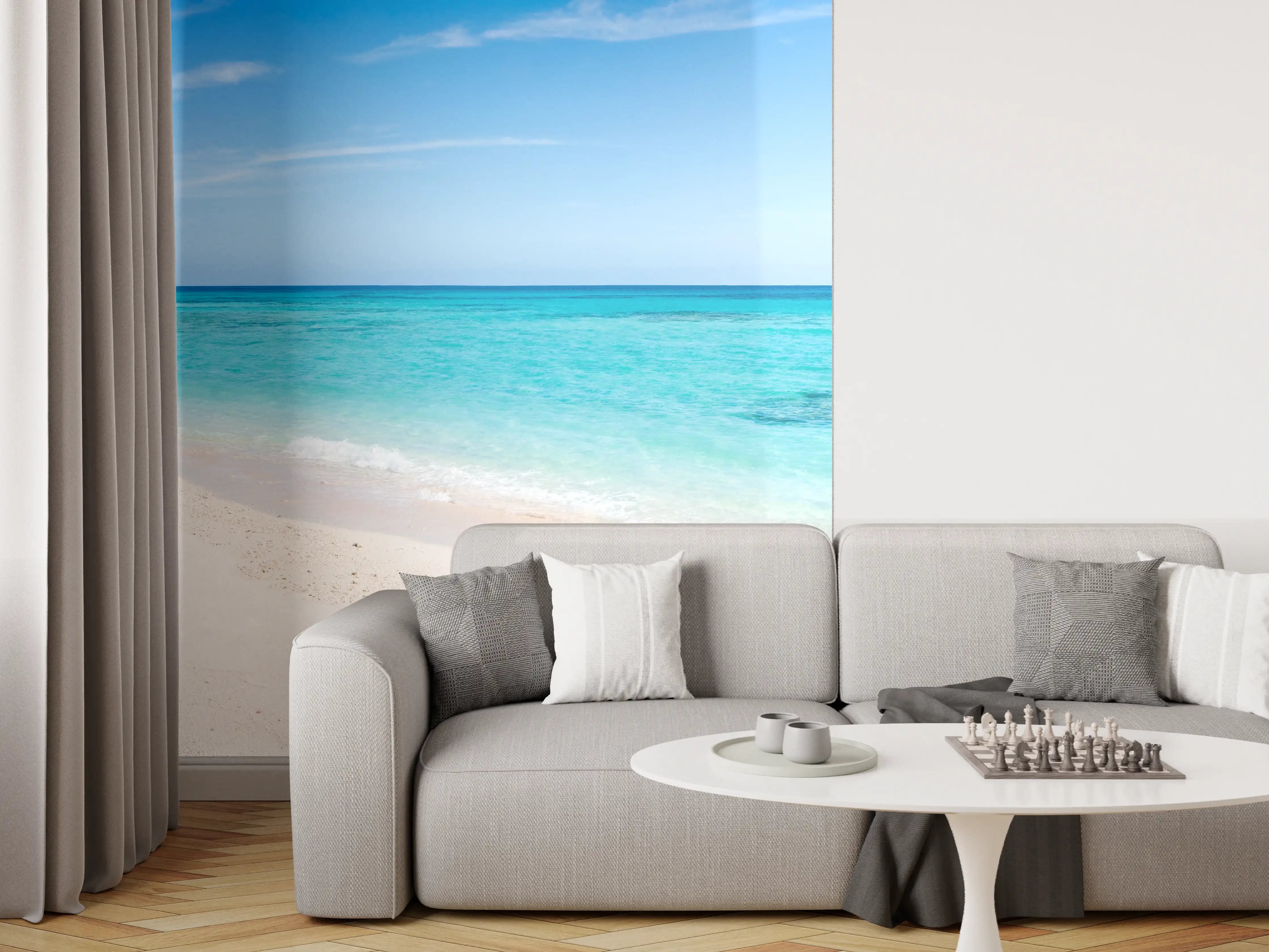 Wandverkleidung Wohnzimmer - Karibischer Traumstrand mit glitzertem Wasser