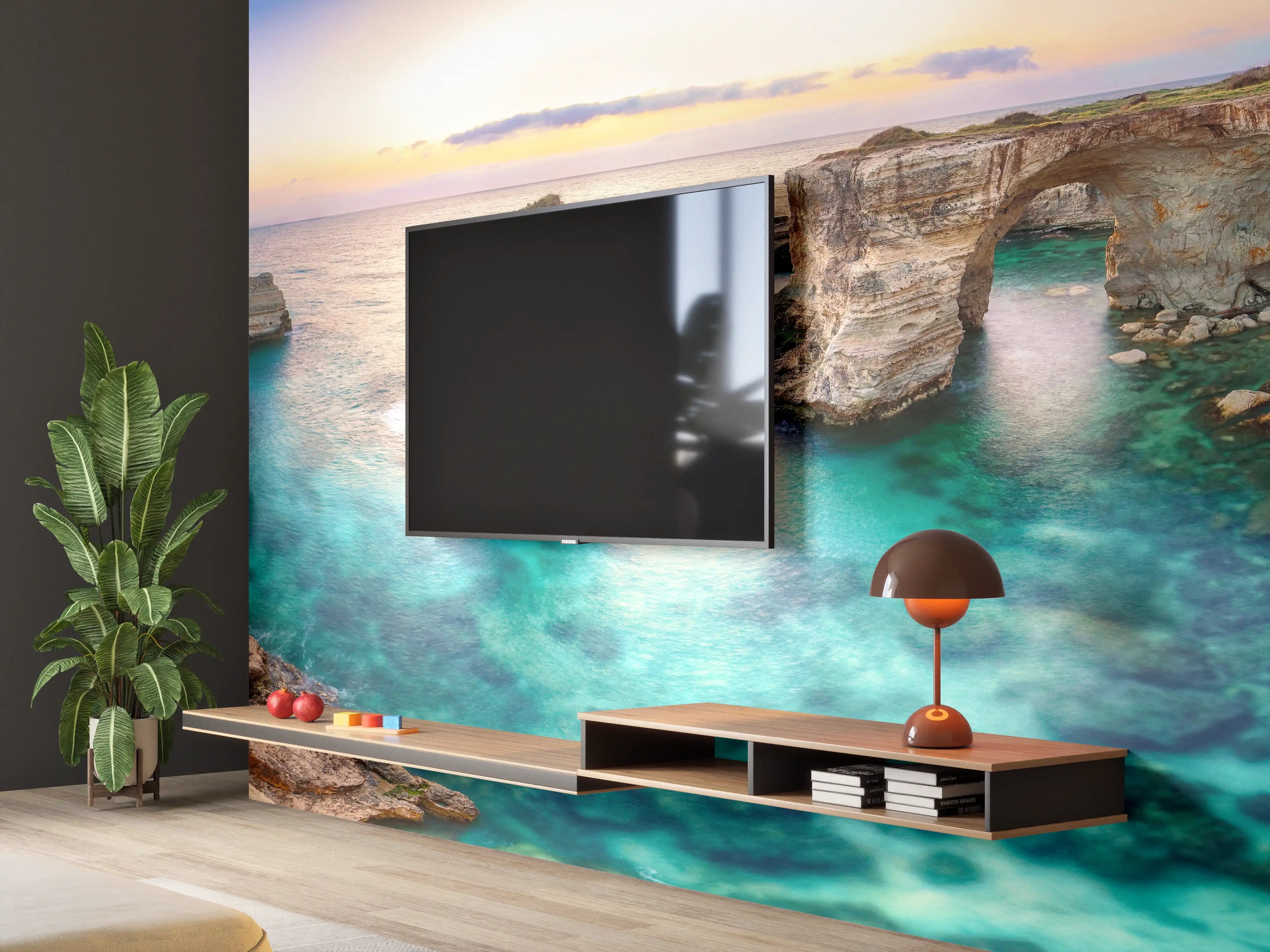 Wandverkleidung Wohnzimmer - Karibisches Küstenpanorama mit klarem Wasser