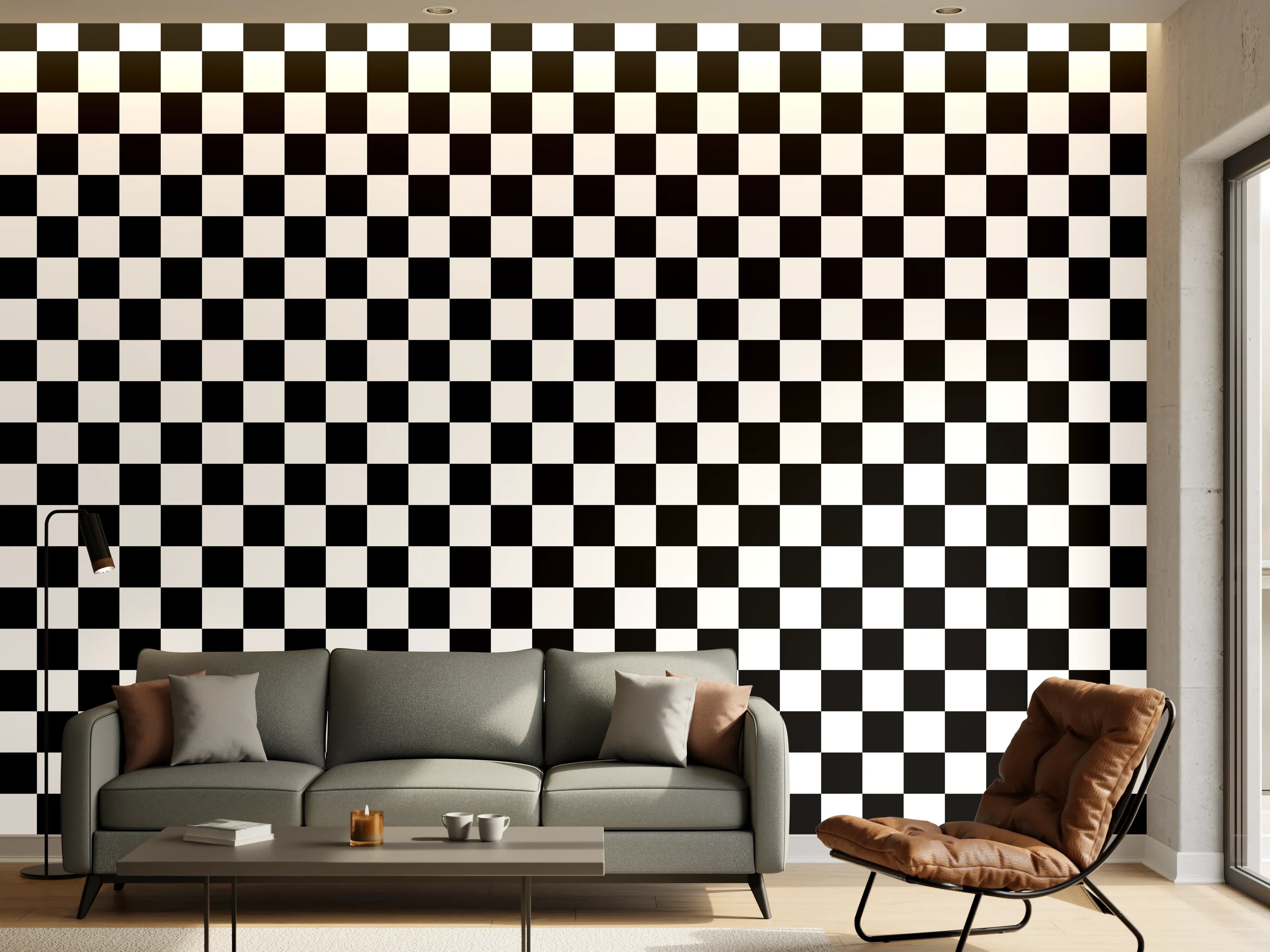 Wandverkleidung Wohnzimmer - Kariertes Schach-Muster