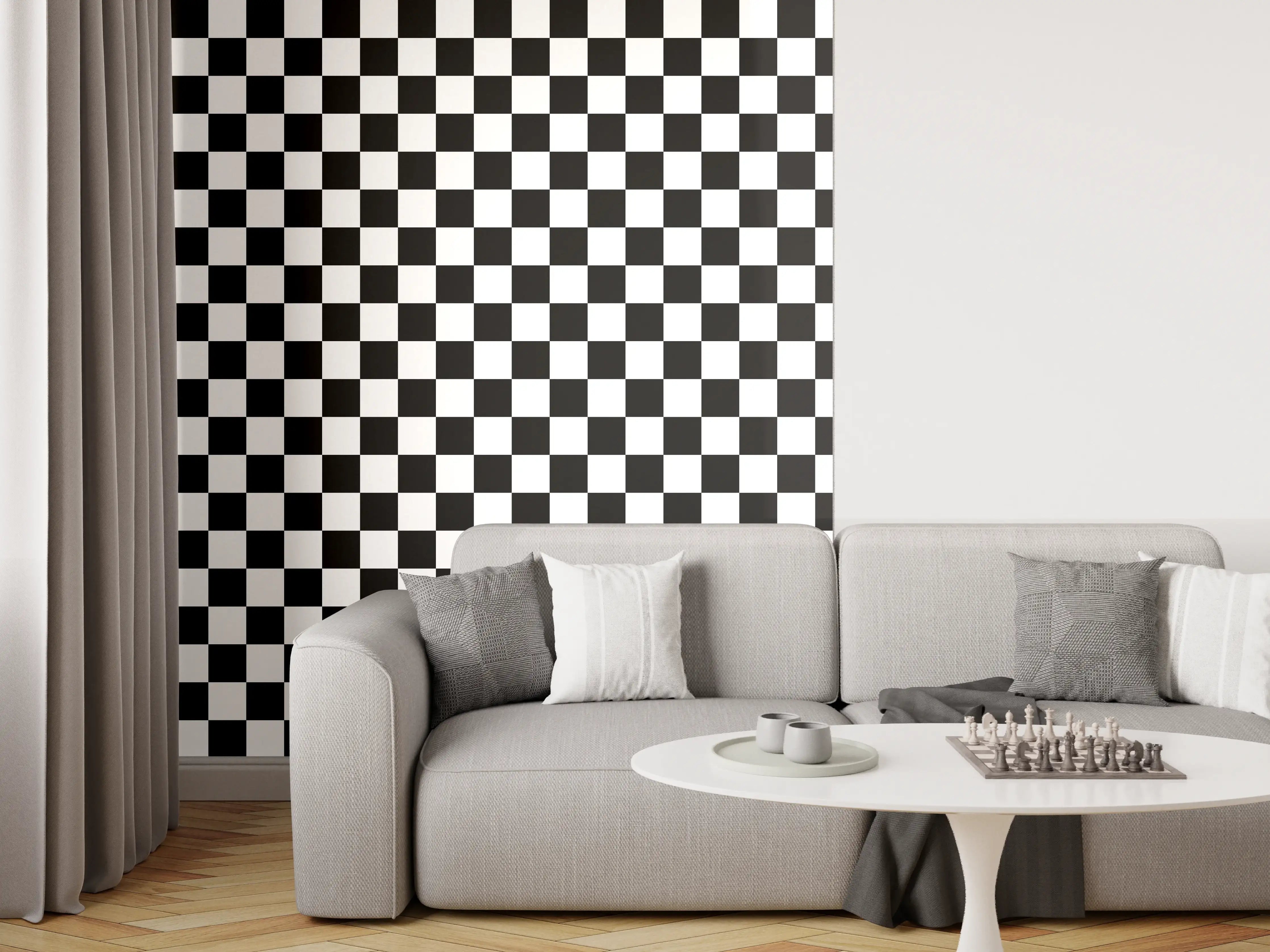Wandverkleidung Wohnzimmer - Kariertes Schach-Muster