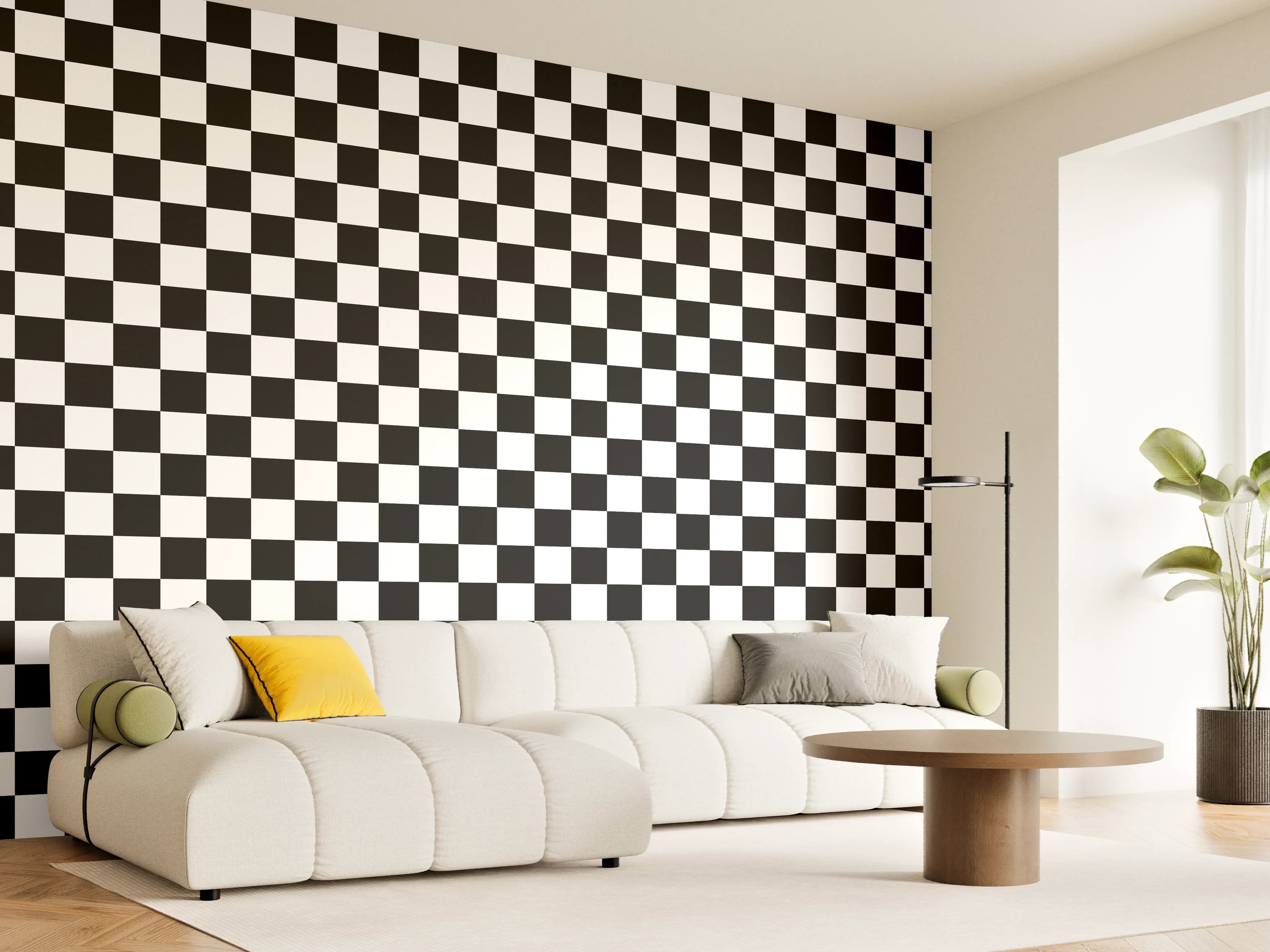 Wandverkleidung Wohnzimmer - Kariertes Schach-Muster
