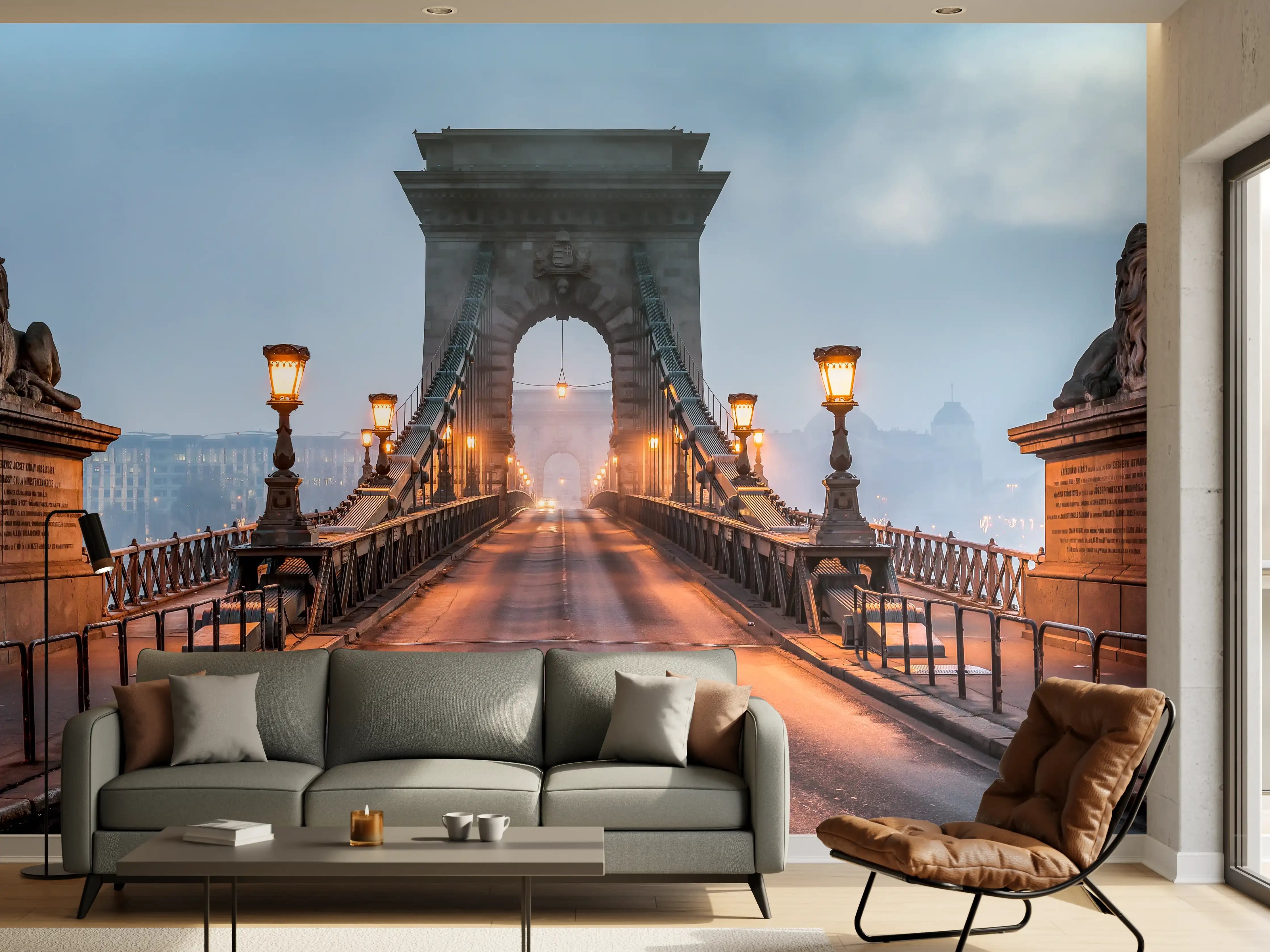 Wandverkleidung Wohnzimmer - Kettenbrücke Panorama in Budapest