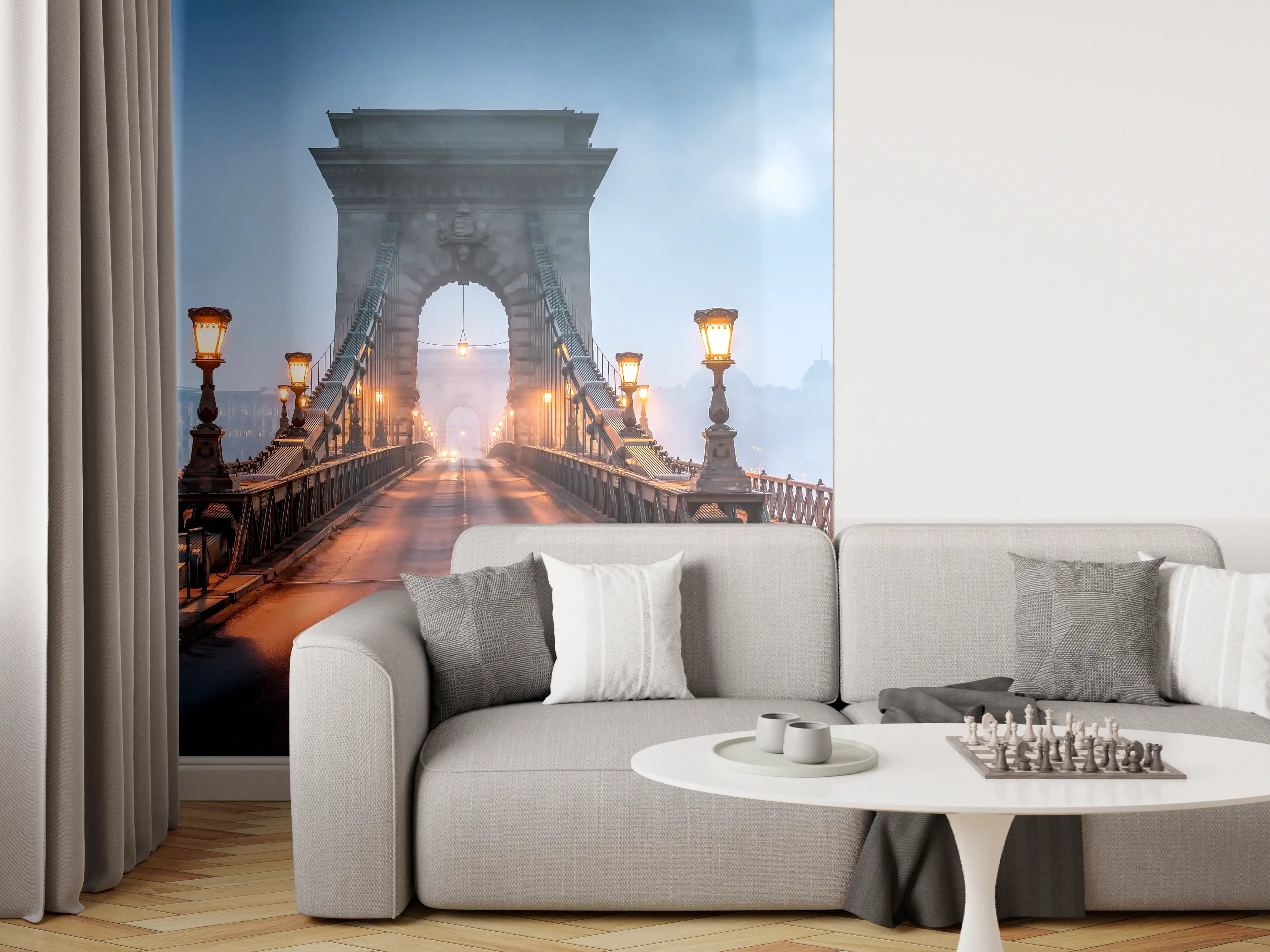Wandverkleidung Wohnzimmer - Kettenbrücke Panorama in Budapest