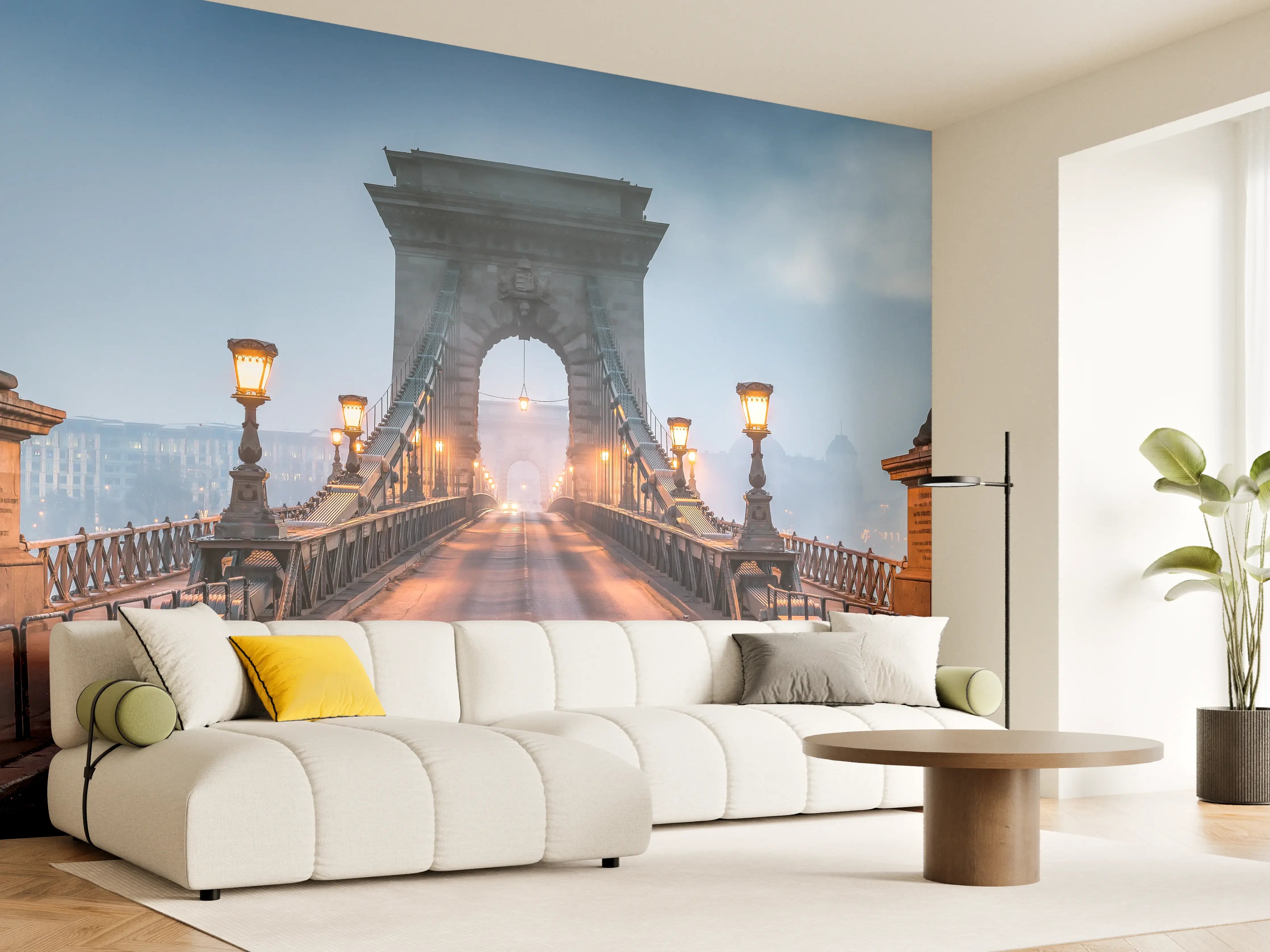 Wandverkleidung Wohnzimmer - Kettenbrücke Panorama in Budapest