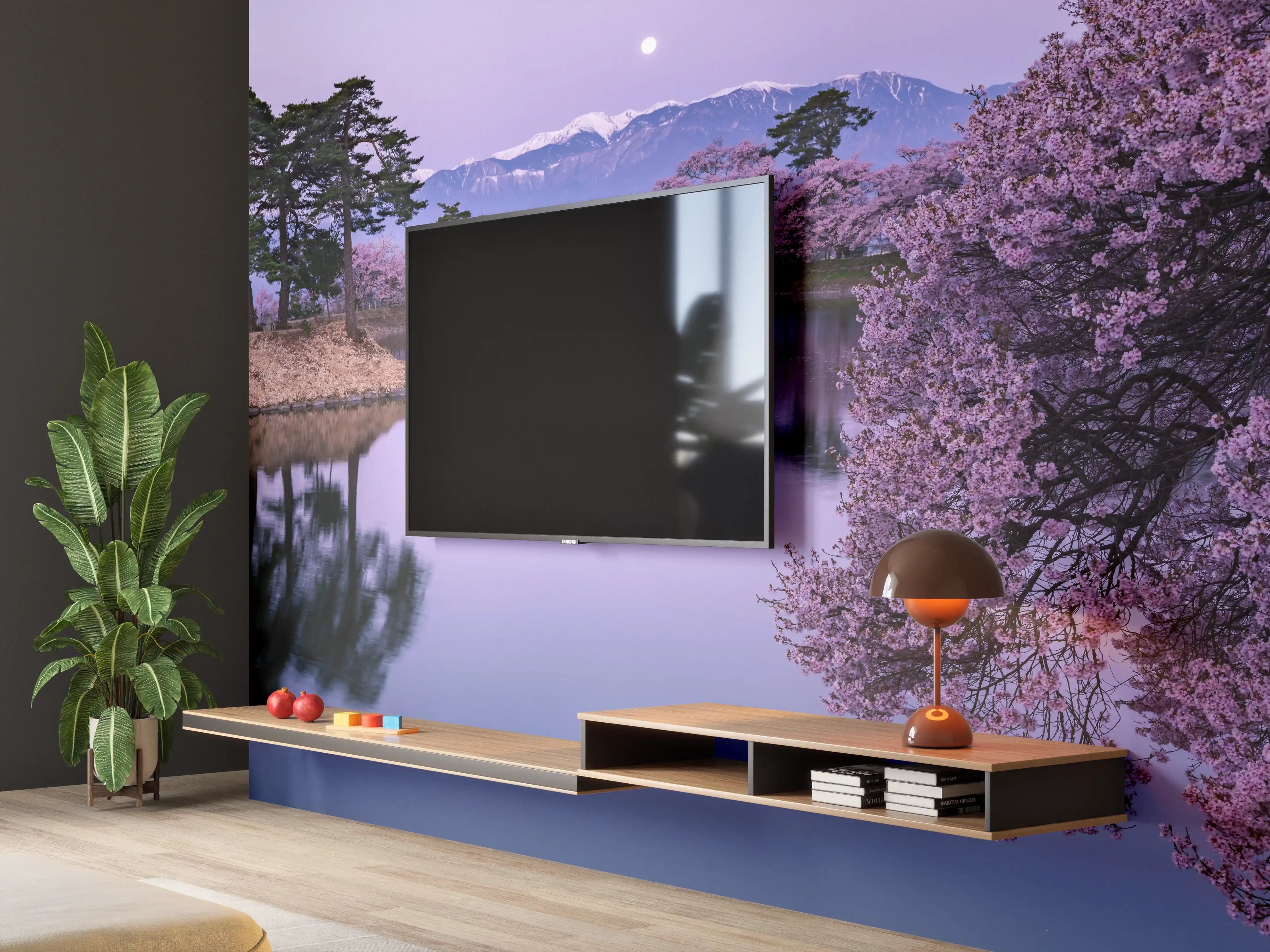 Wandverkleidung Wohnzimmer - Kirschblüte - Vollmond