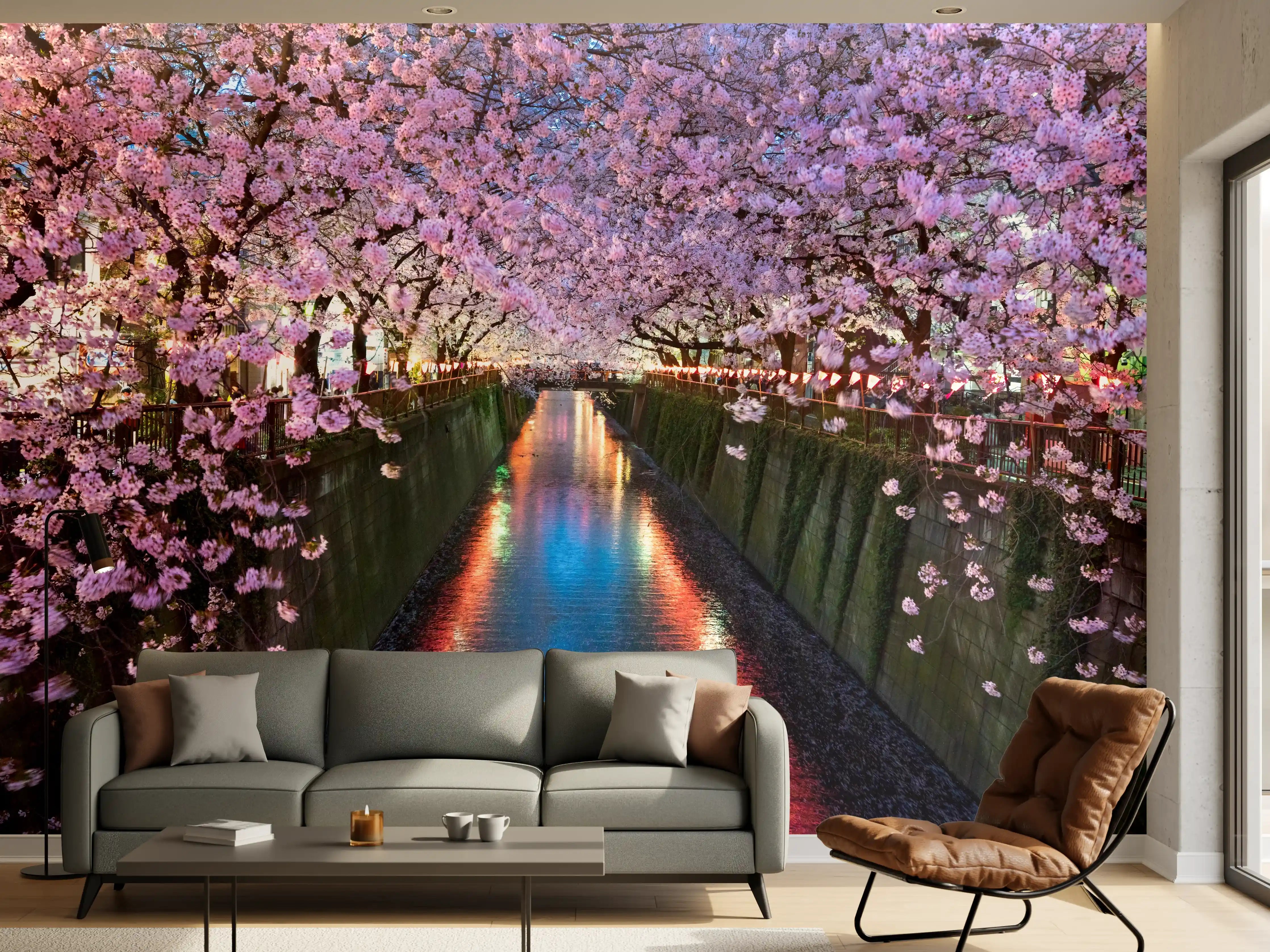 Wandverkleidung Wohnzimmer - Kirschblüten bei Nacht Nakameguro - Tokio