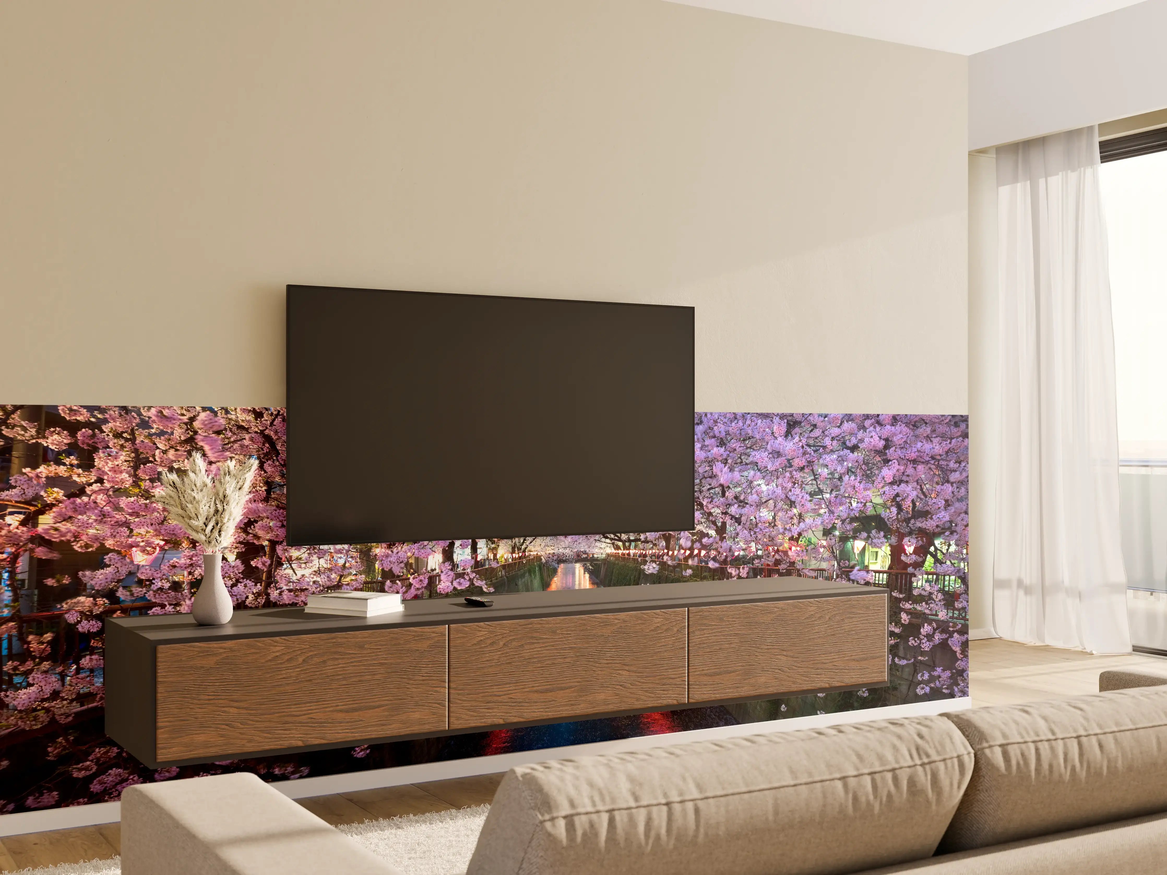 Wandverkleidung Wohnzimmer - Kirschblüten bei Nacht Nakameguro - Tokio