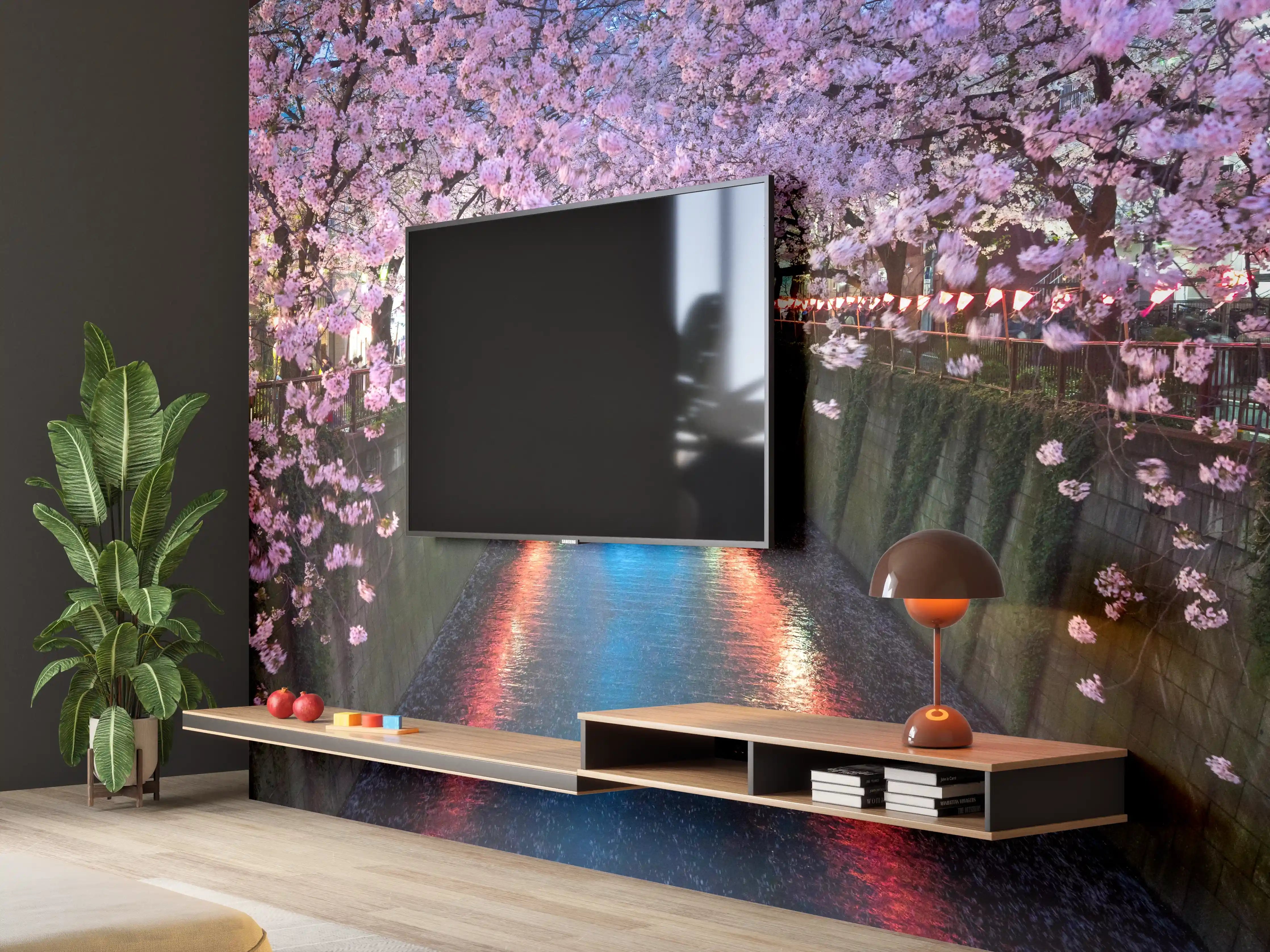 Wandverkleidung Wohnzimmer - Kirschblüten bei Nacht Nakameguro - Tokio