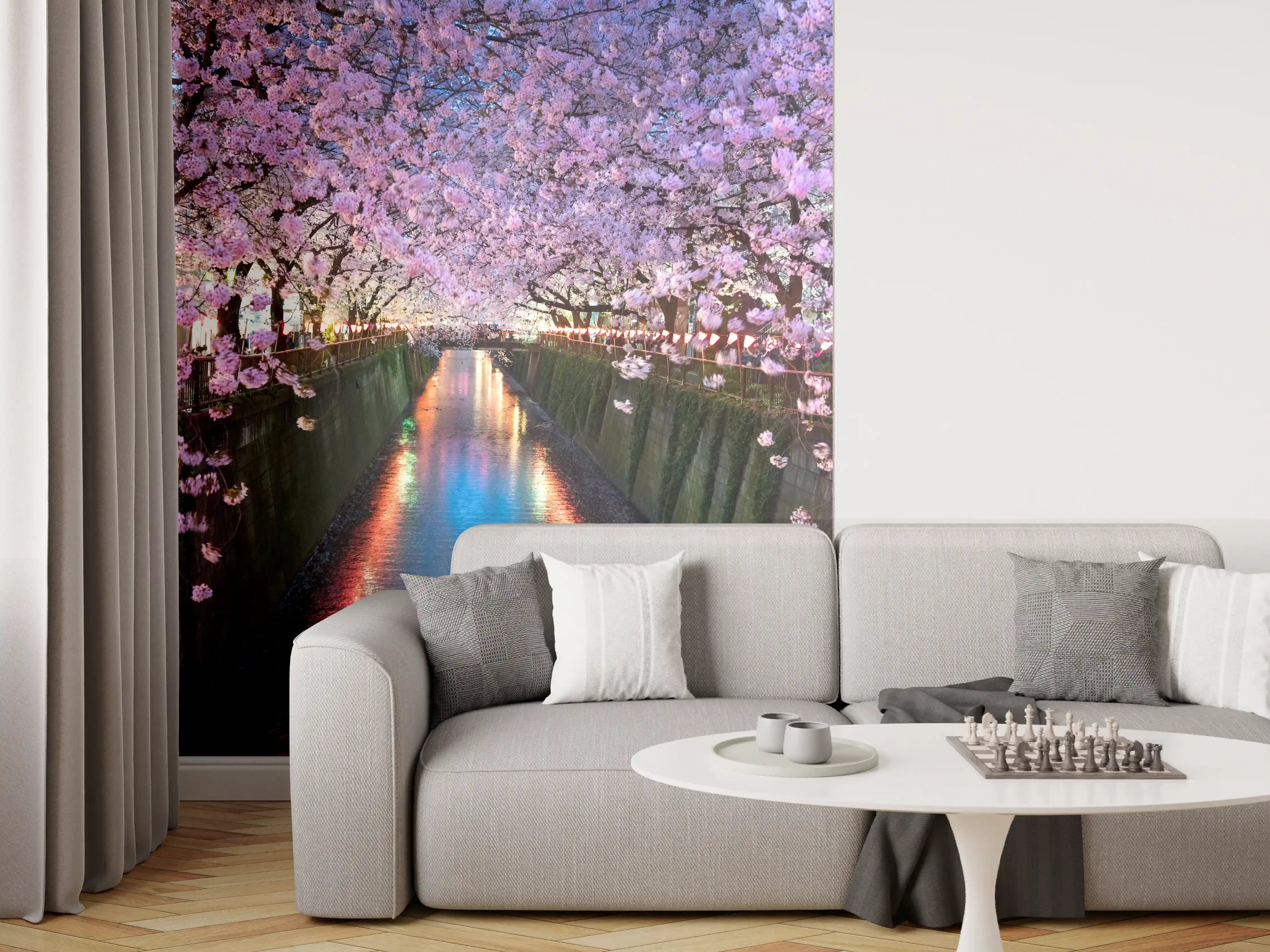 Wandverkleidung Wohnzimmer - Kirschblüten bei Nacht Nakameguro - Tokio
