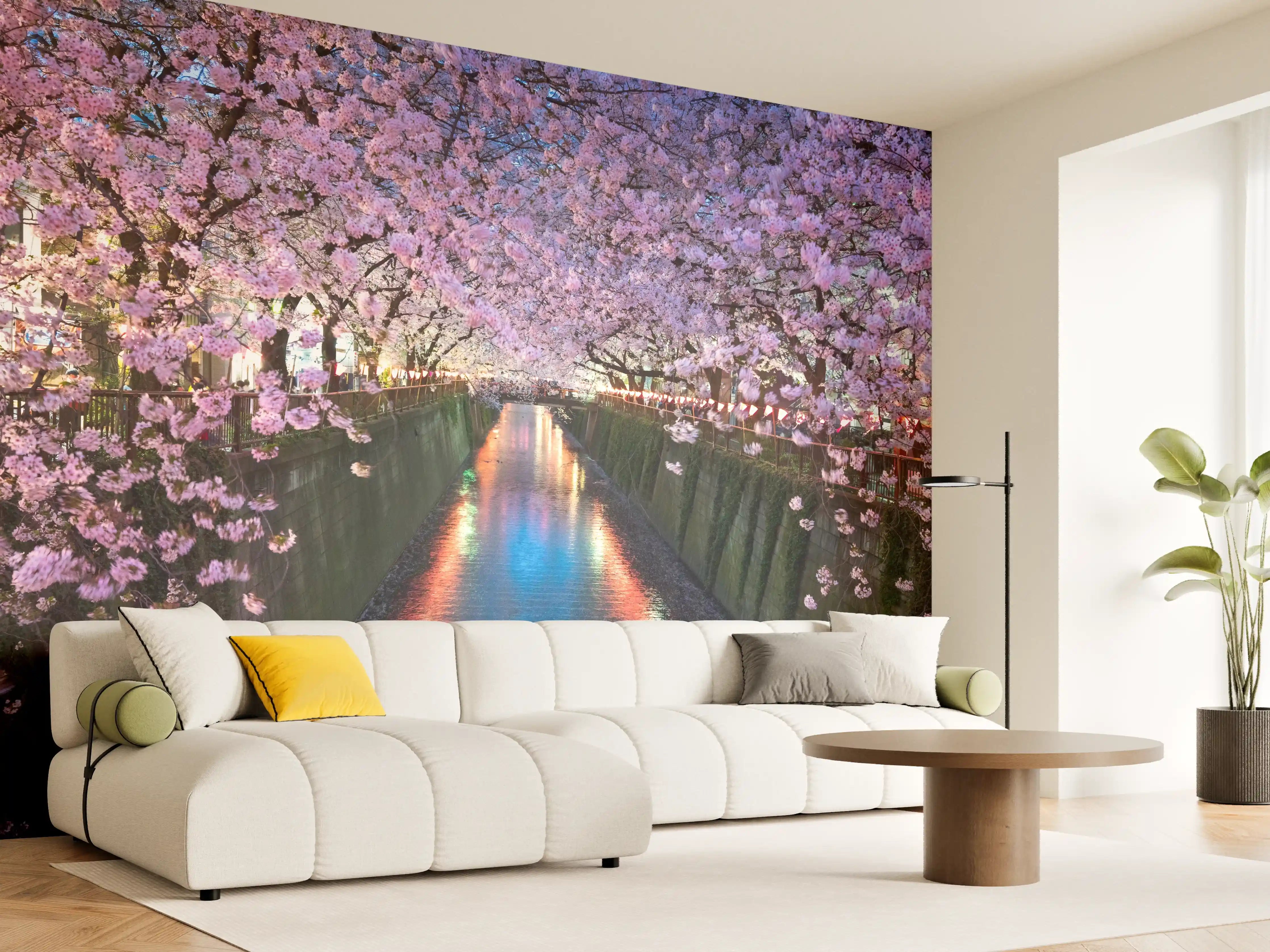 Wandverkleidung Wohnzimmer - Kirschblüten bei Nacht Nakameguro - Tokio