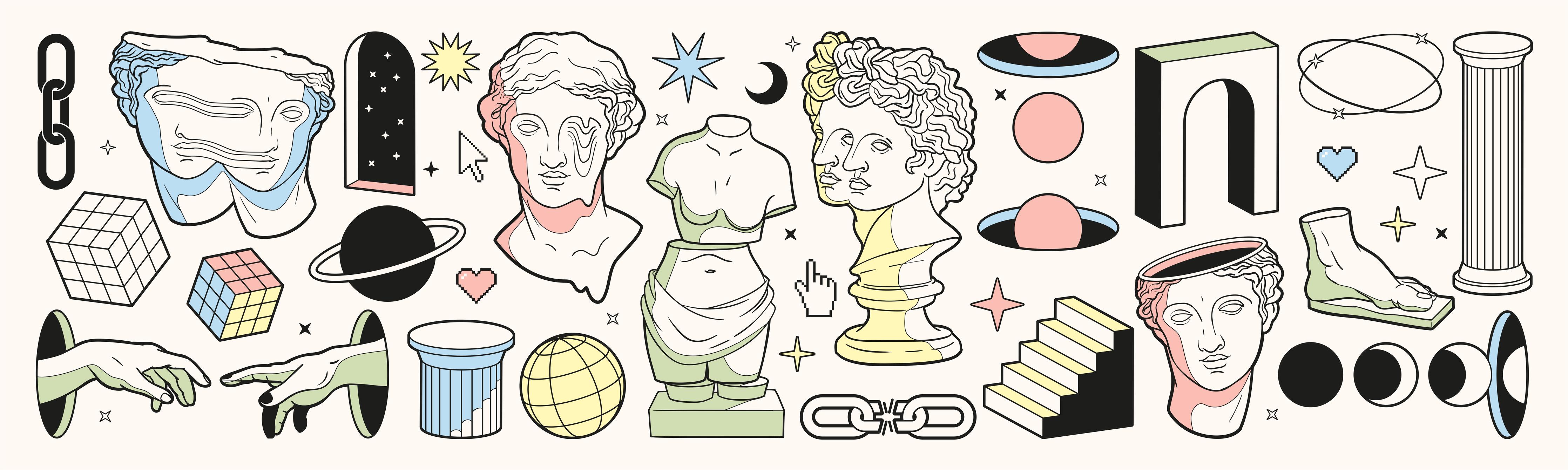 Wandverkleidung Wohnzimmer-Klassik-Inspirierte Illustrationsreihe