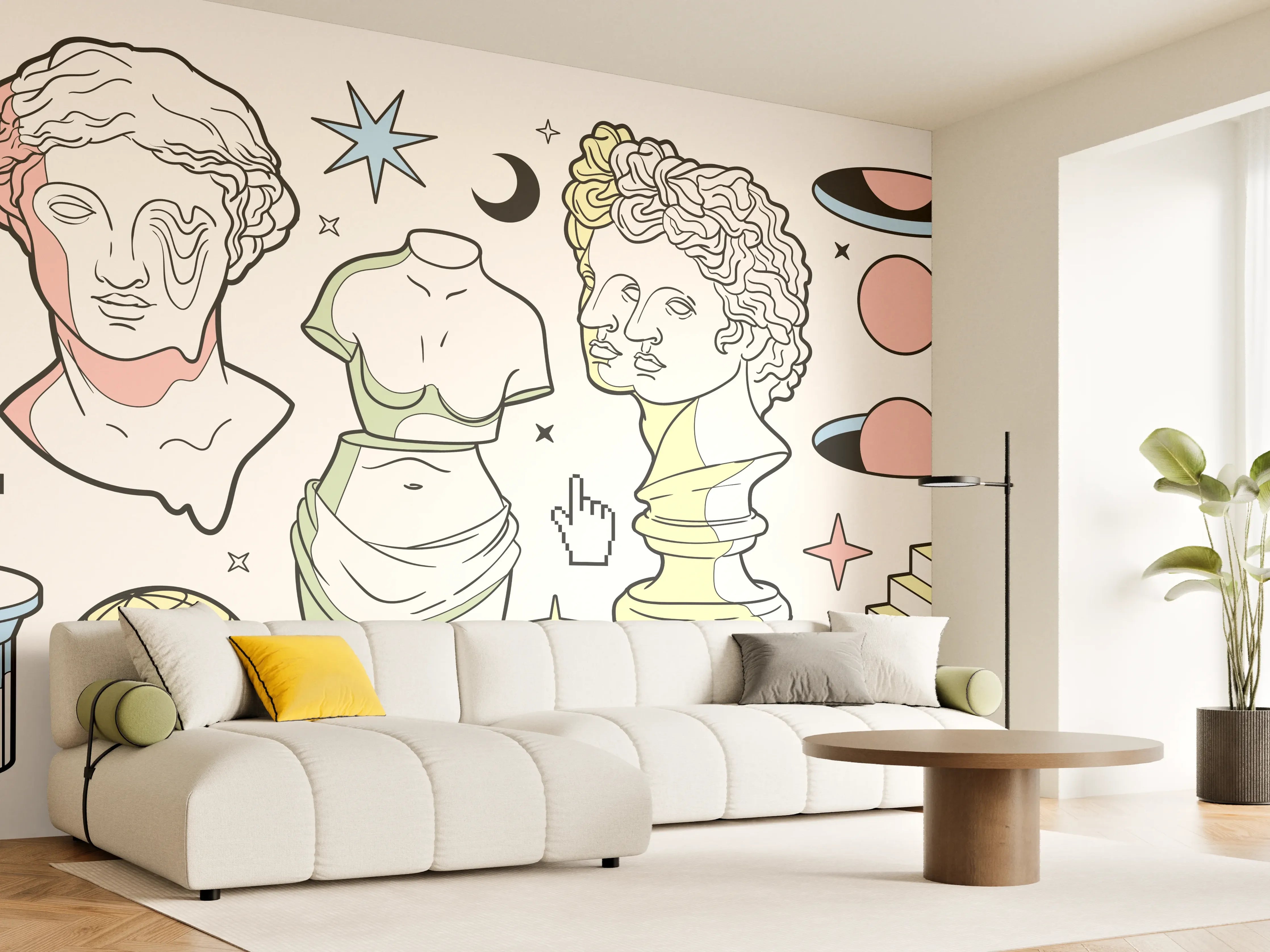 Wandverkleidung Wohnzimmer - Klassik-Inspirierte Illustrationsreihe
