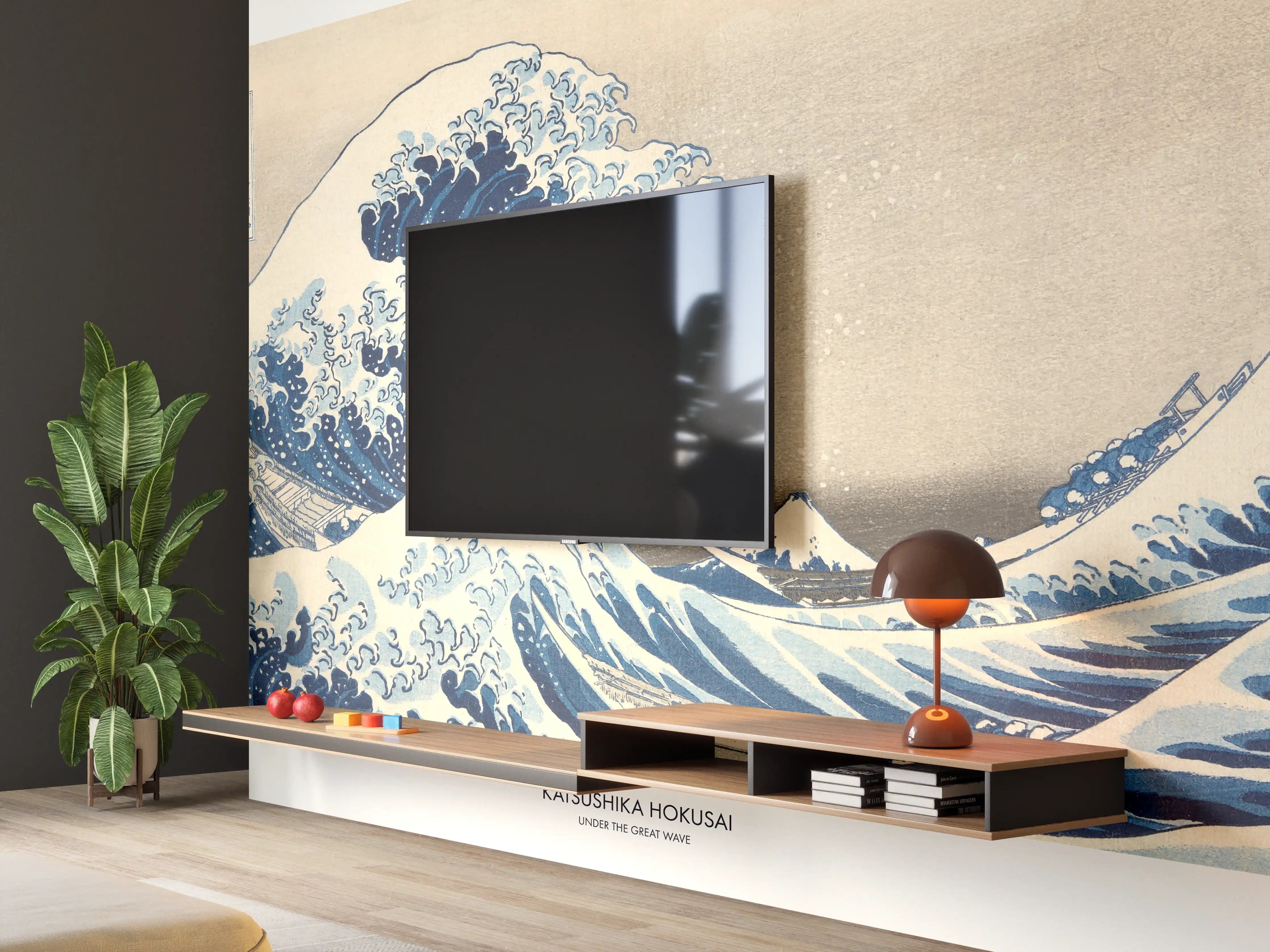 Wandverkleidung Wohnzimmer - Klassische Hokusai-Welle