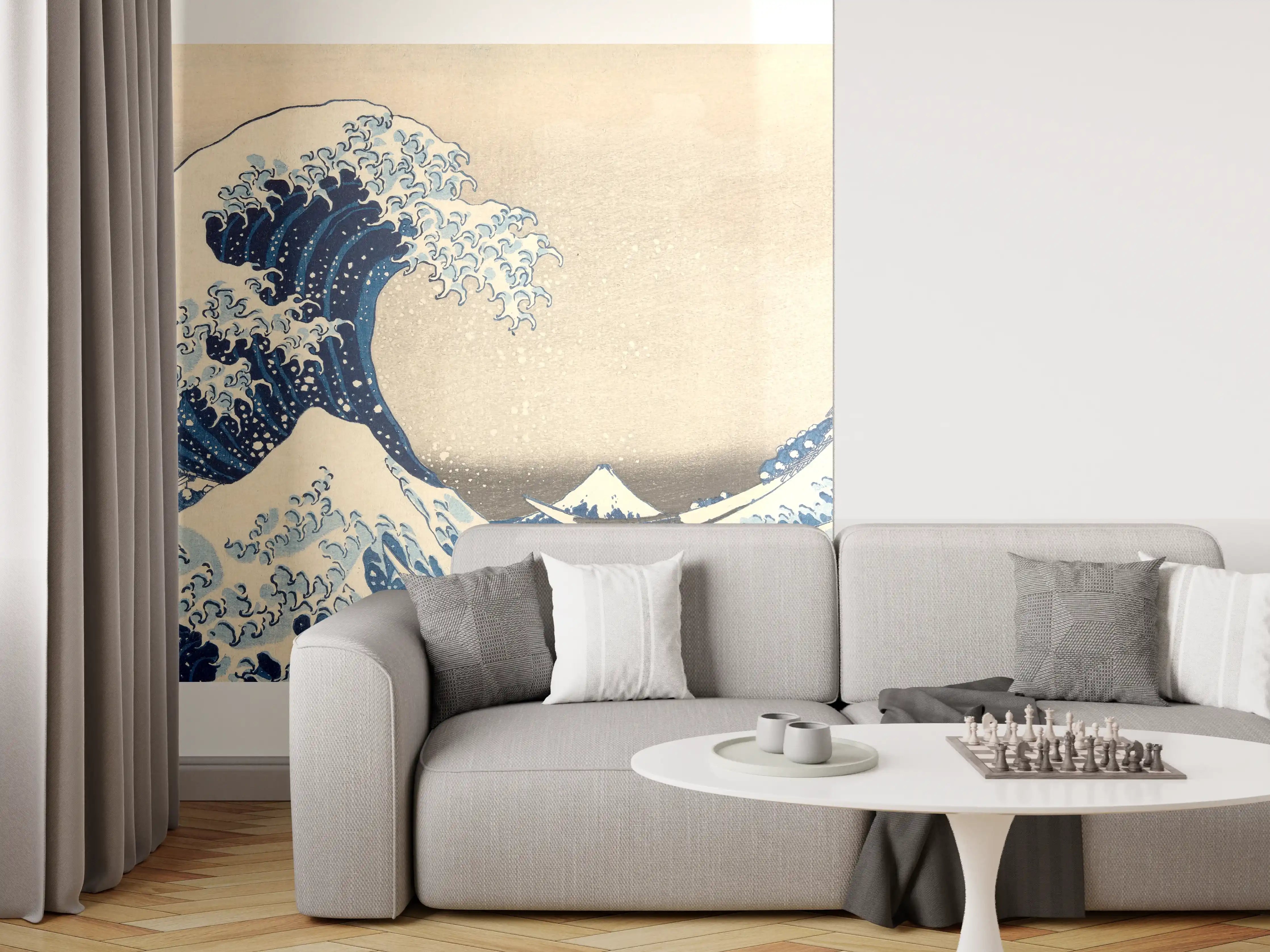 Wandverkleidung Wohnzimmer - Klassische Hokusai-Welle