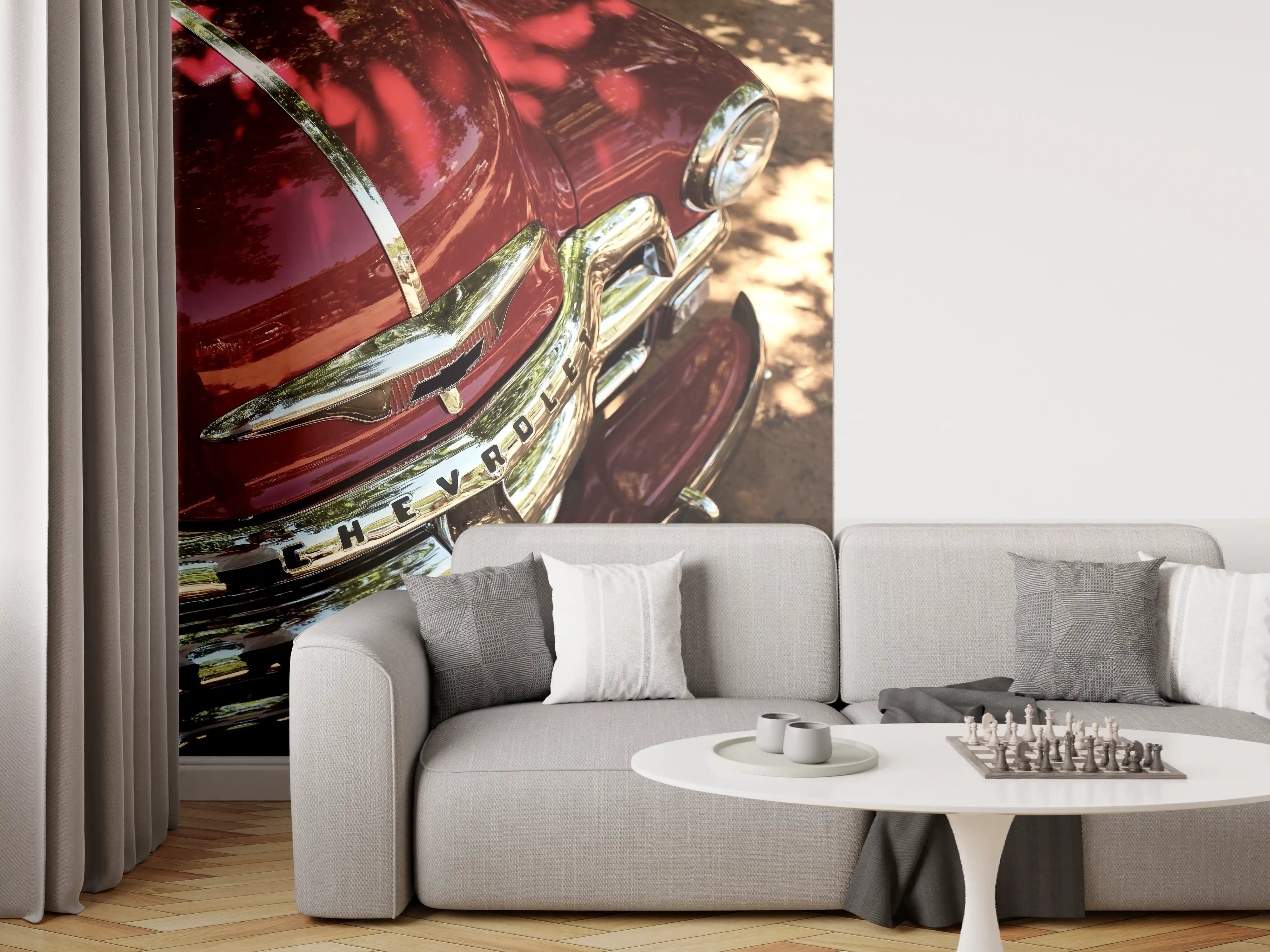 Wandverkleidung Wohnzimmer - Klassischer Chevrolet Retro-Auto in Rot