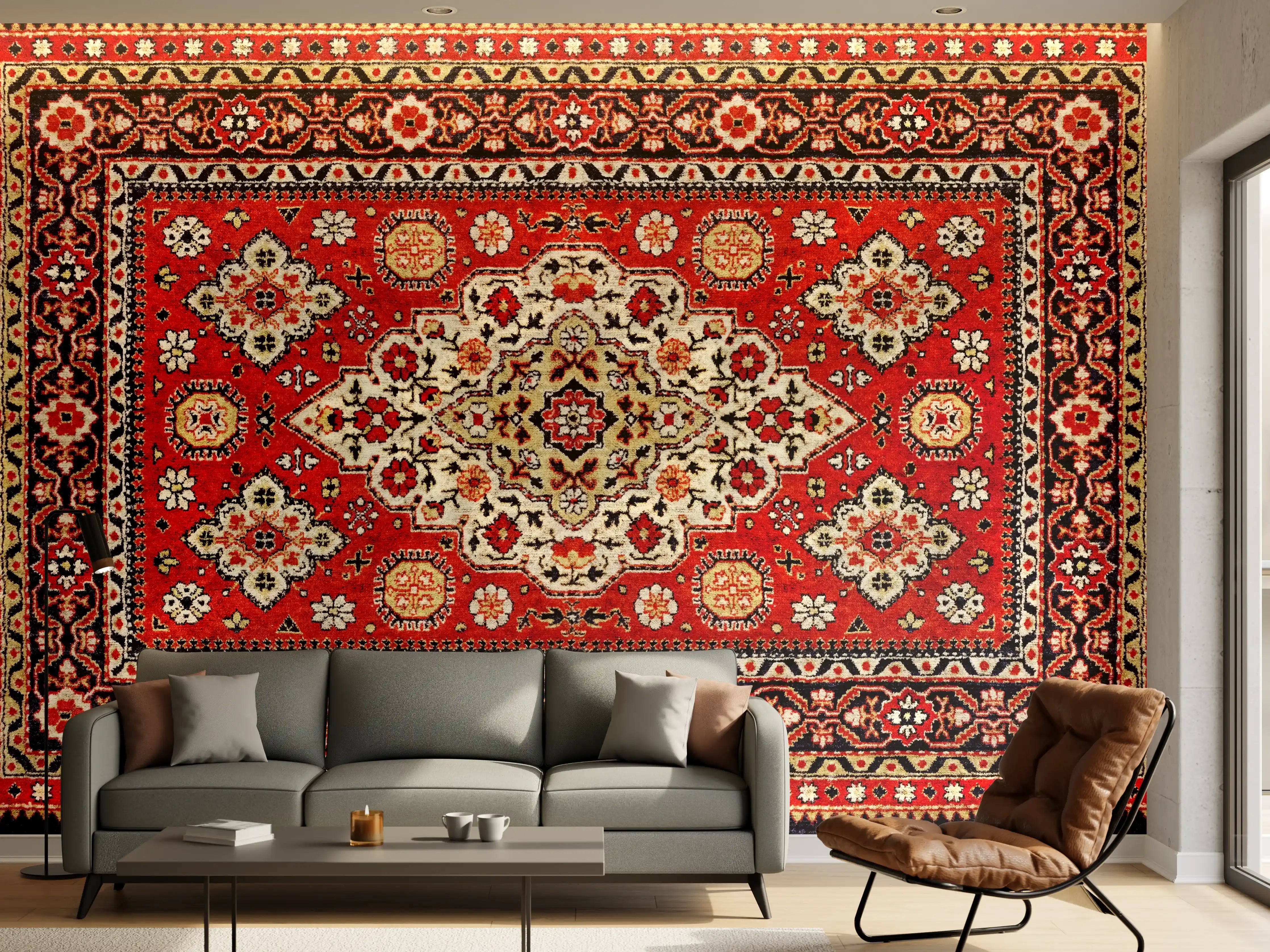 Wandverkleidung Wohnzimmer - Klassischer Orient-Teppich in Rot
