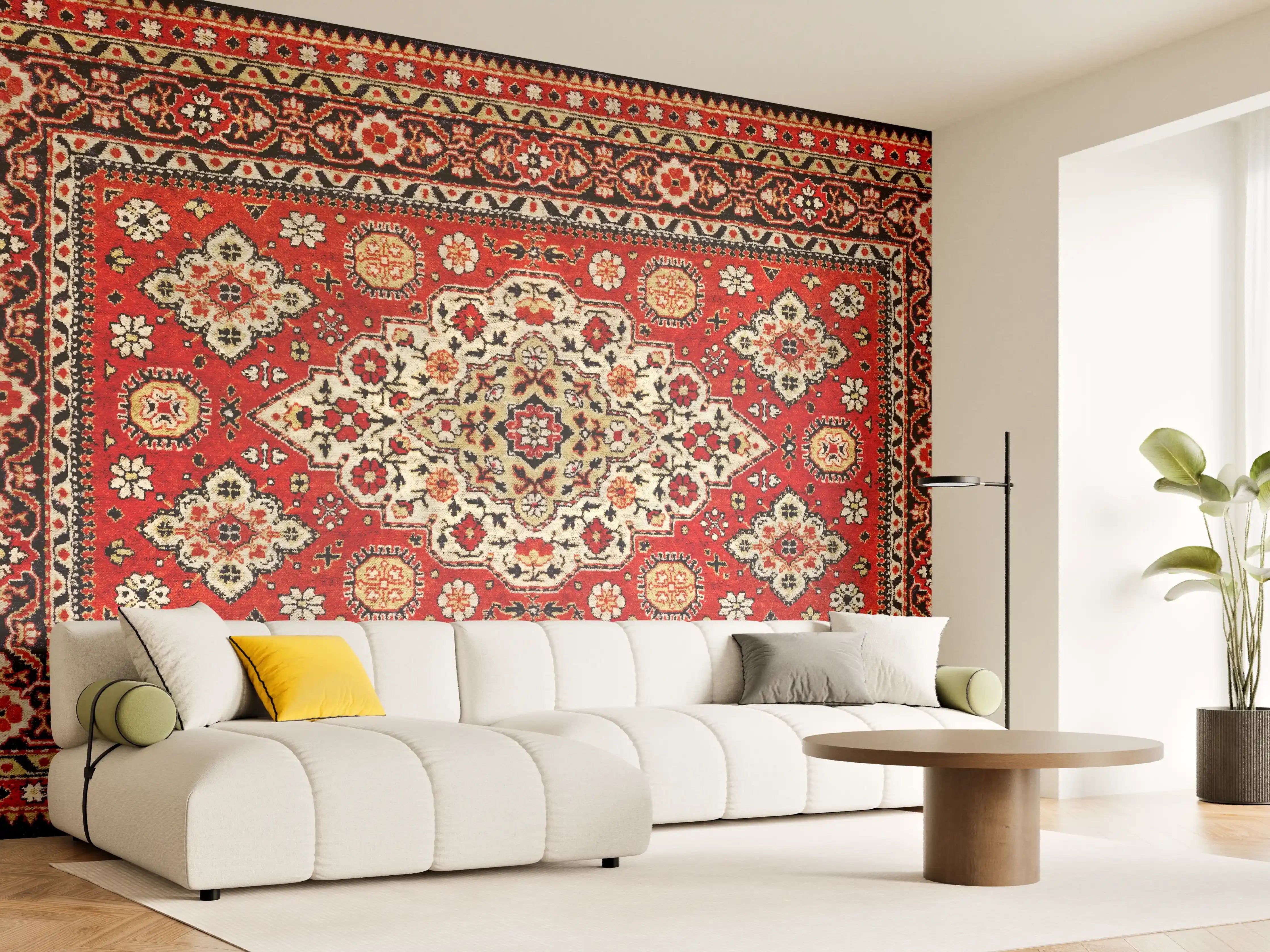 Wandverkleidung Wohnzimmer - Klassischer Orient-Teppich in Rot