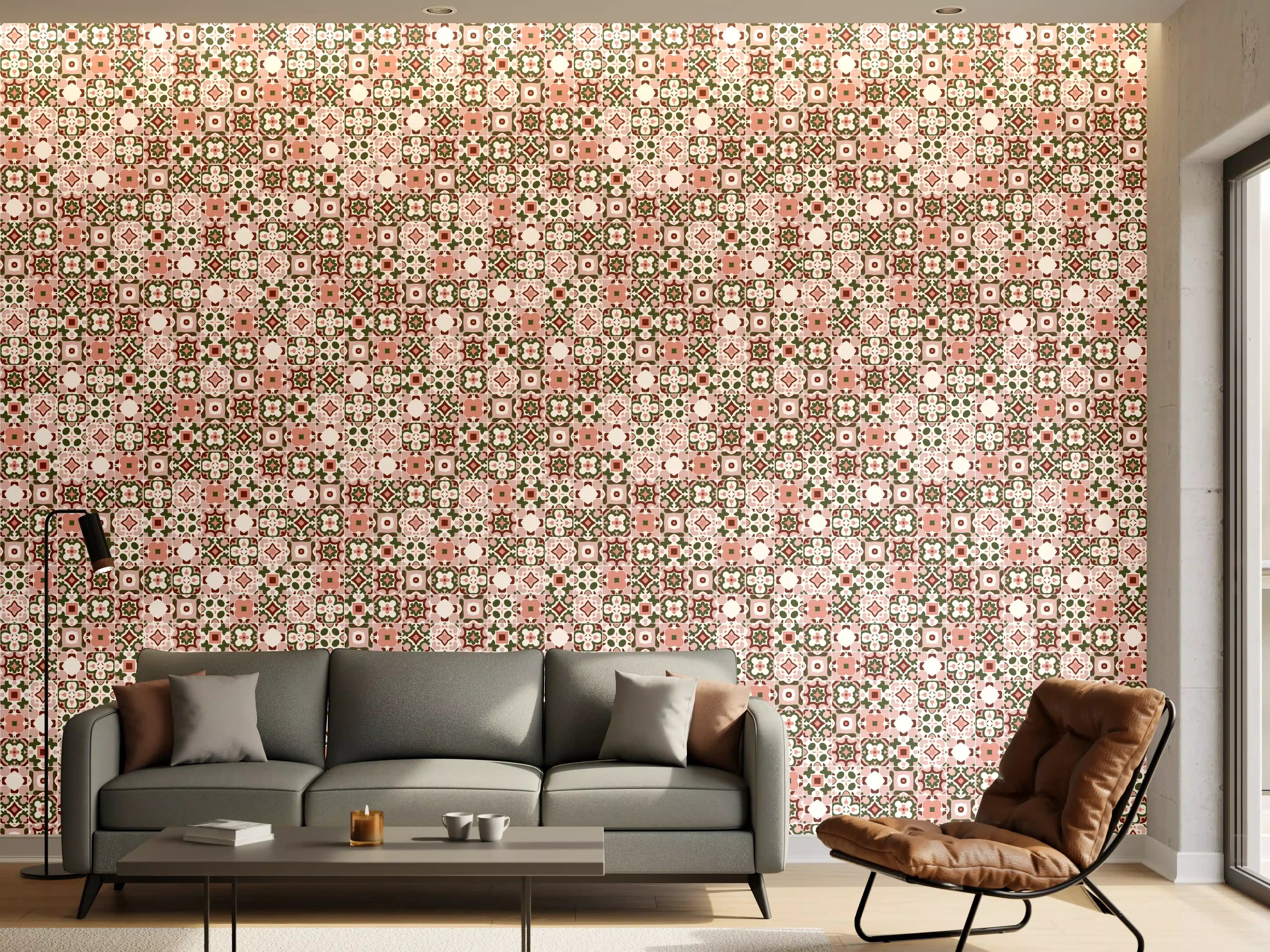 Wandverkleidung Wohnzimmer - Klassisches Mustermotiv mit zarten Farben