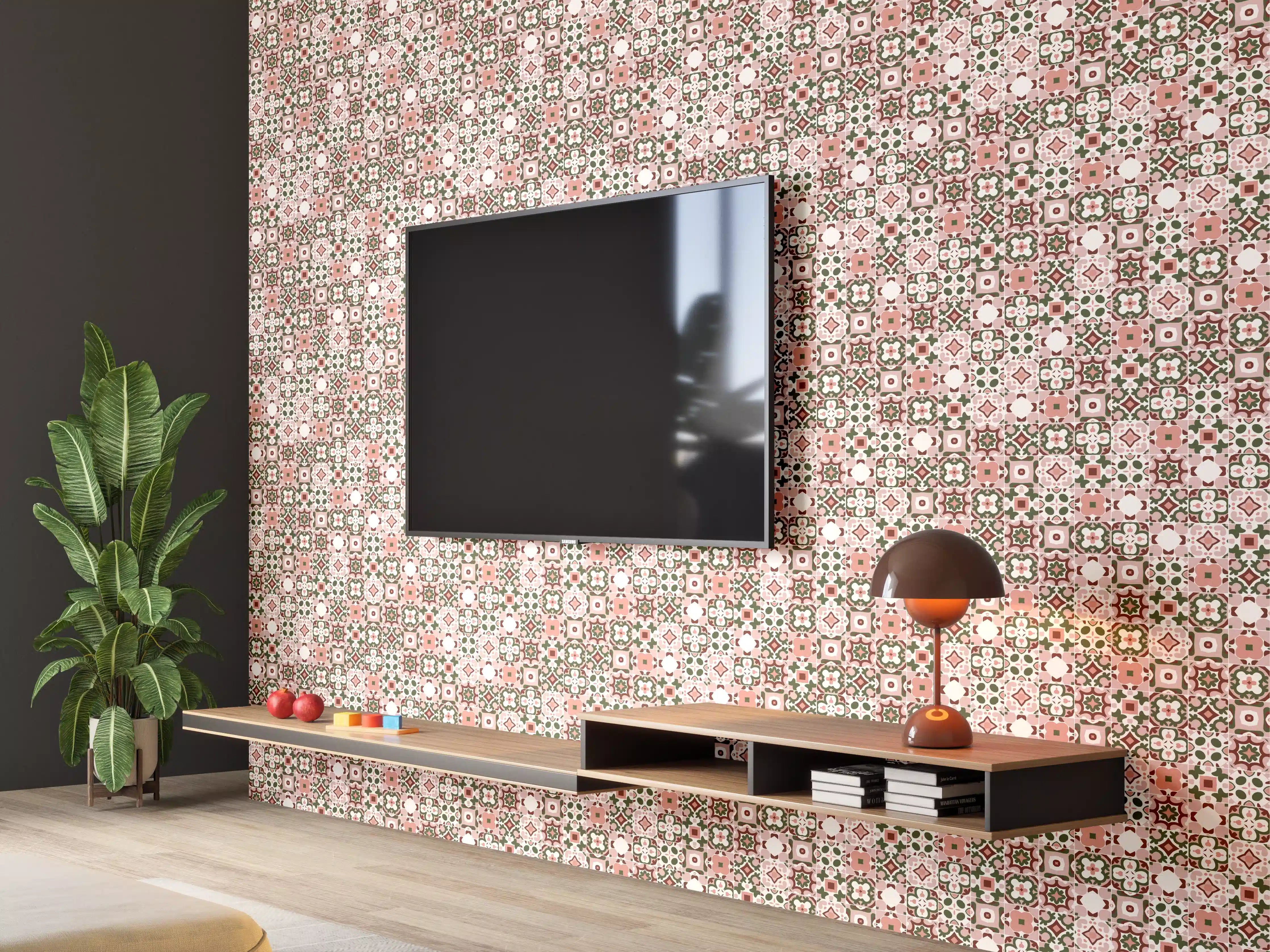 Wandverkleidung Wohnzimmer - Klassisches Mustermotiv mit zarten Farben