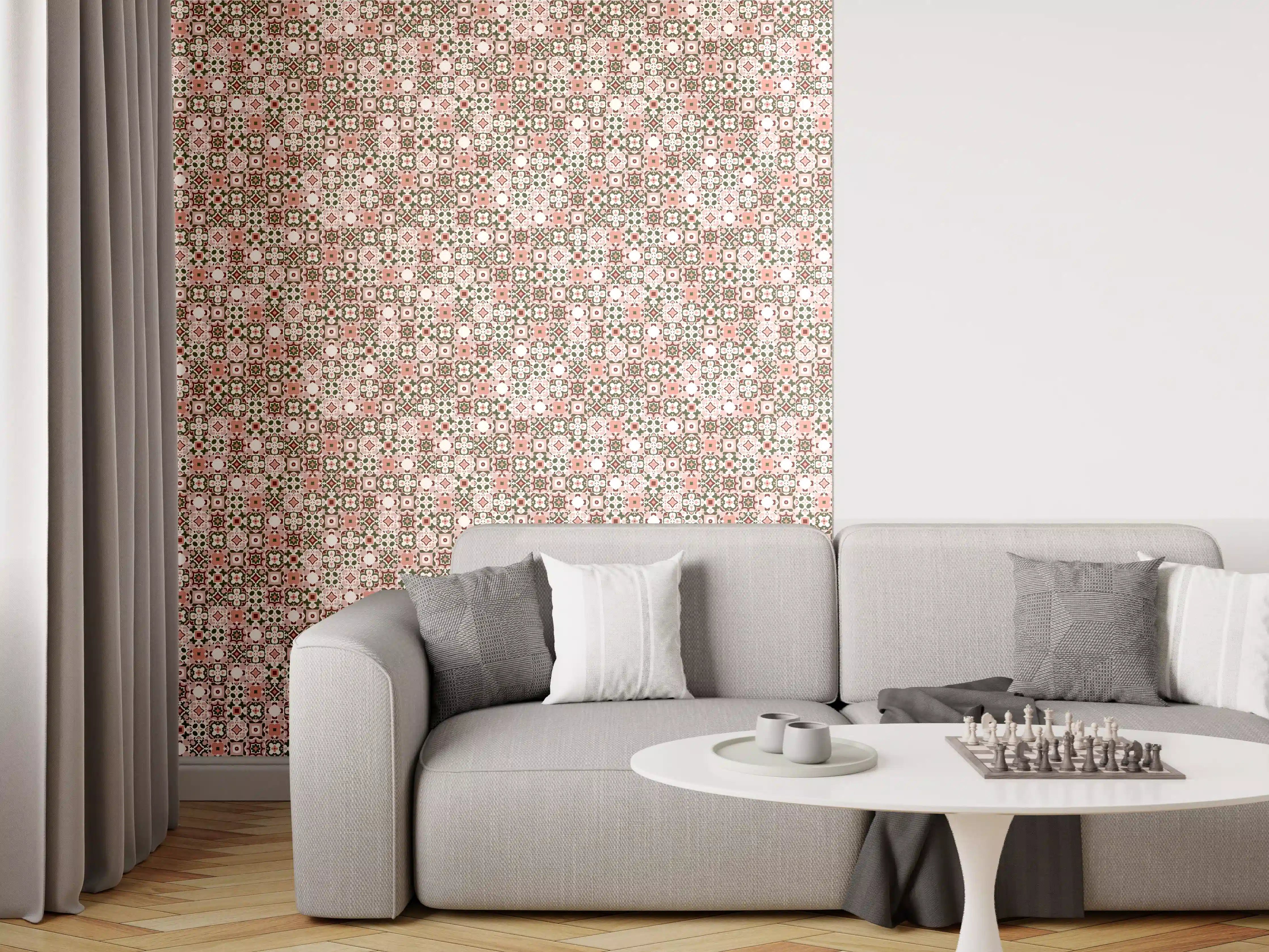 Wandverkleidung Wohnzimmer - Klassisches Mustermotiv mit zarten Farben