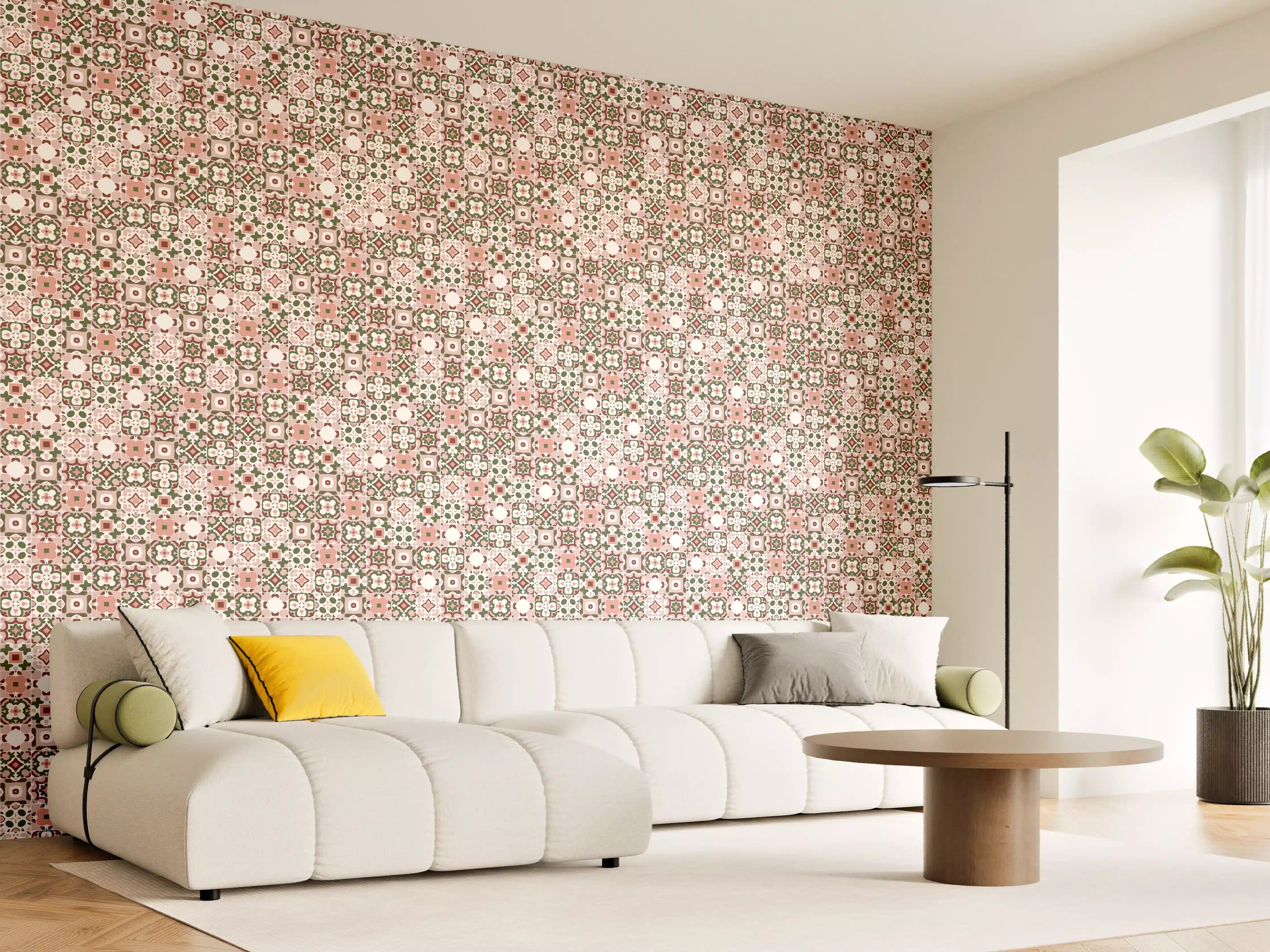 Wandverkleidung Wohnzimmer - Klassisches Mustermotiv mit zarten Farben