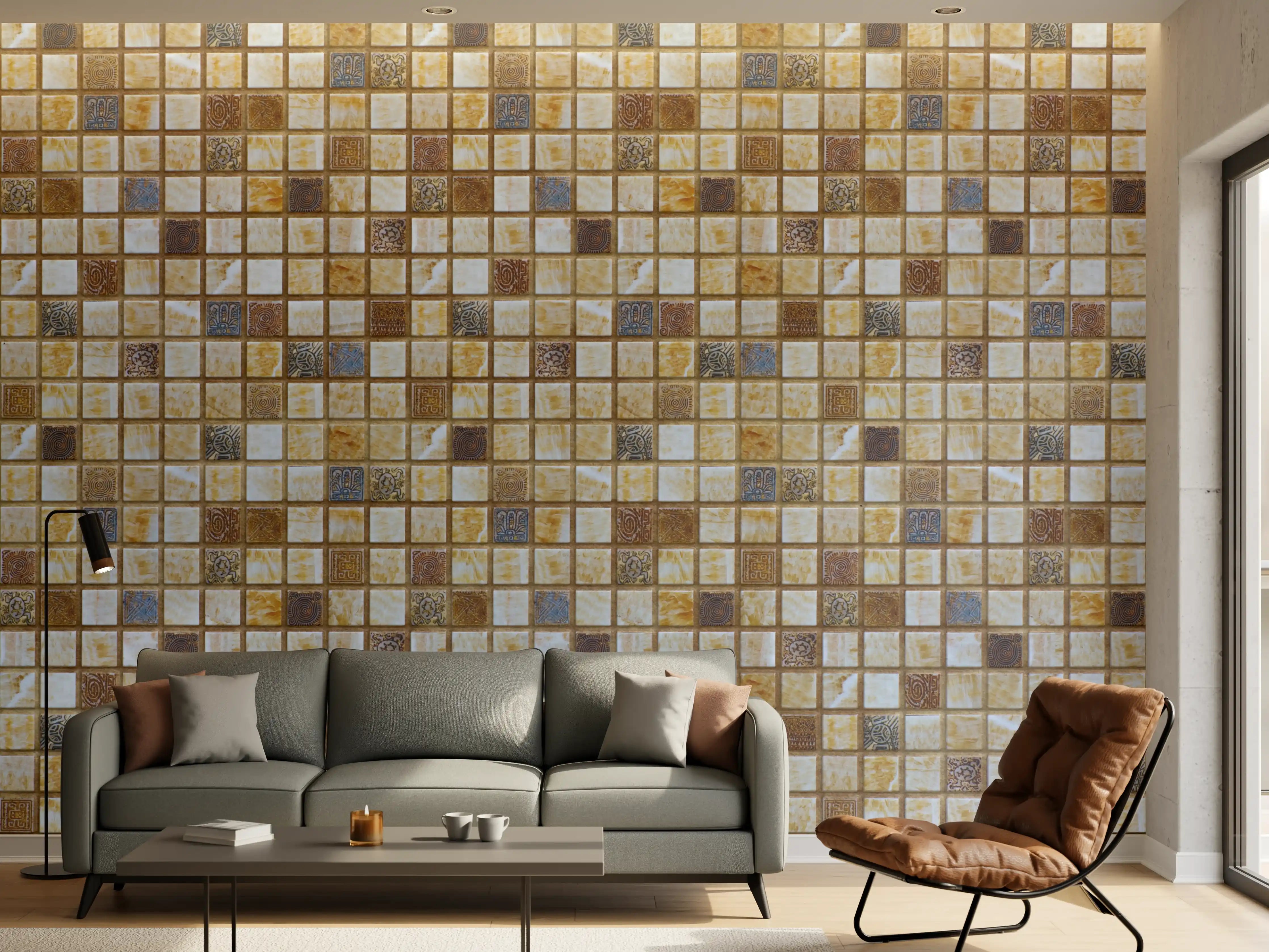 Wandverkleidung Wohnzimmer - Kleine bunte Mosaikfliesen