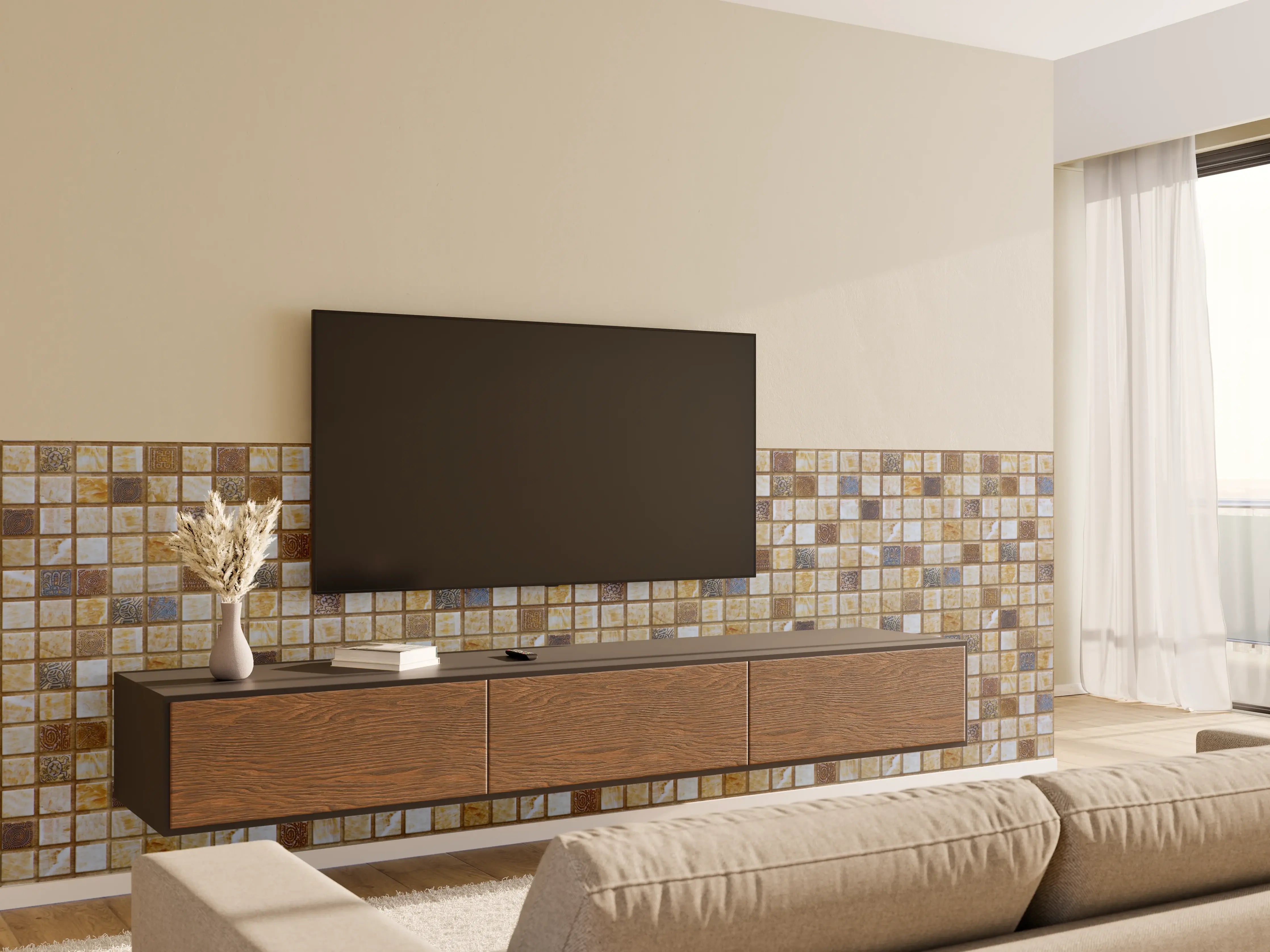 Wandverkleidung Wohnzimmer - Kleine bunte Mosaikfliesen