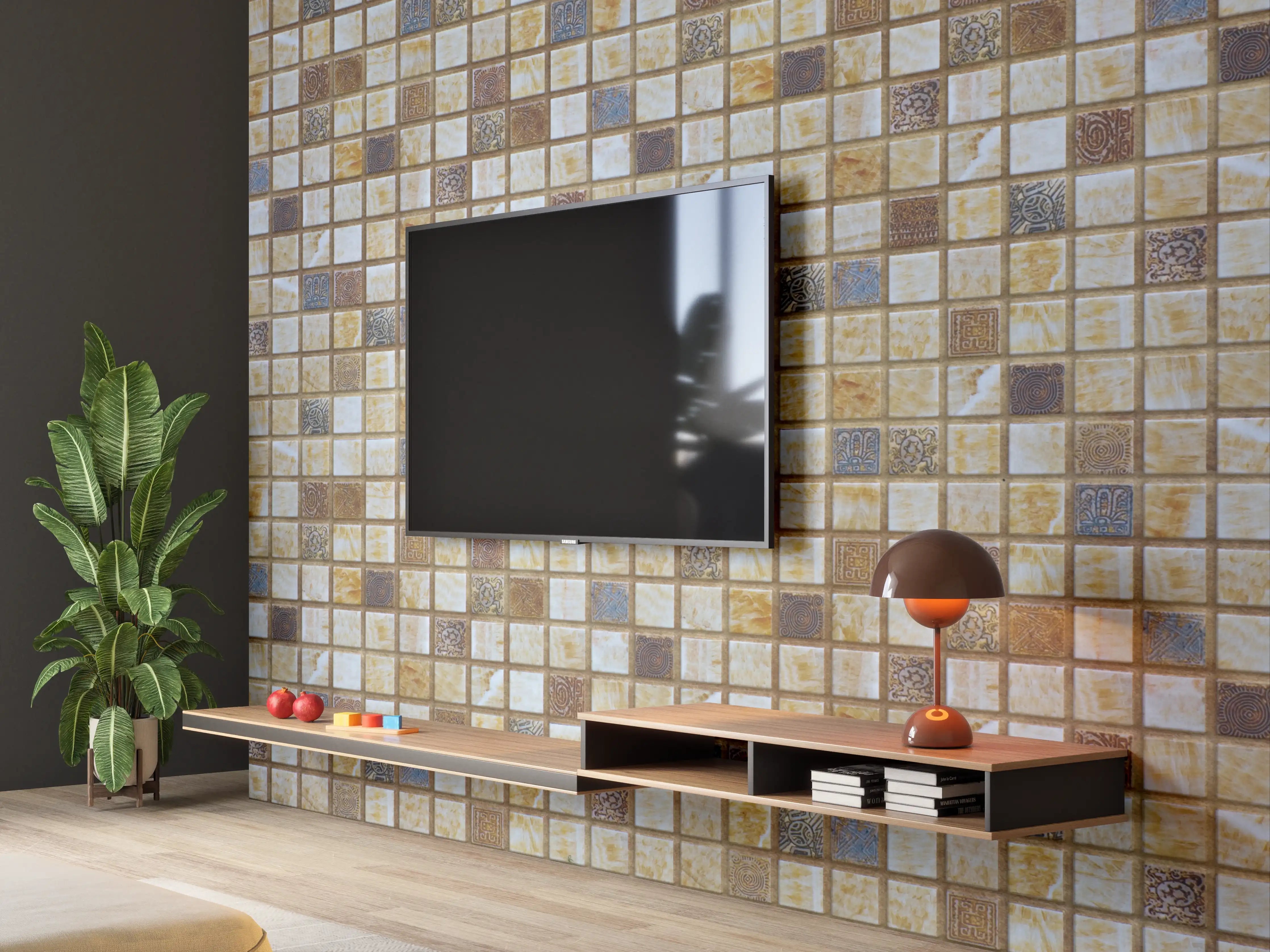 Wandverkleidung Wohnzimmer - Kleine bunte Mosaikfliesen