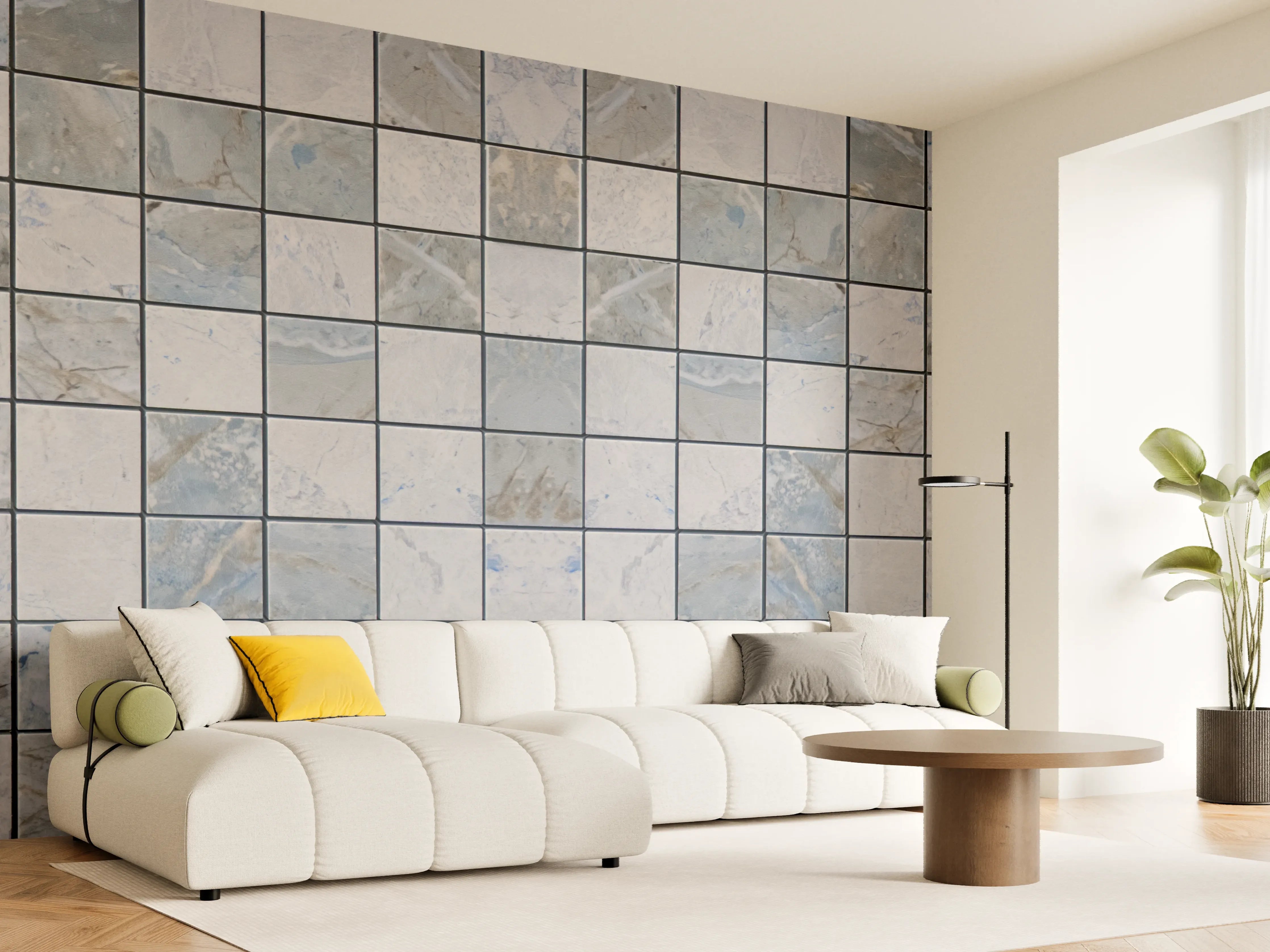 Wandverkleidung Wohnzimmer - Kleinsteinmosaik im Naturlook