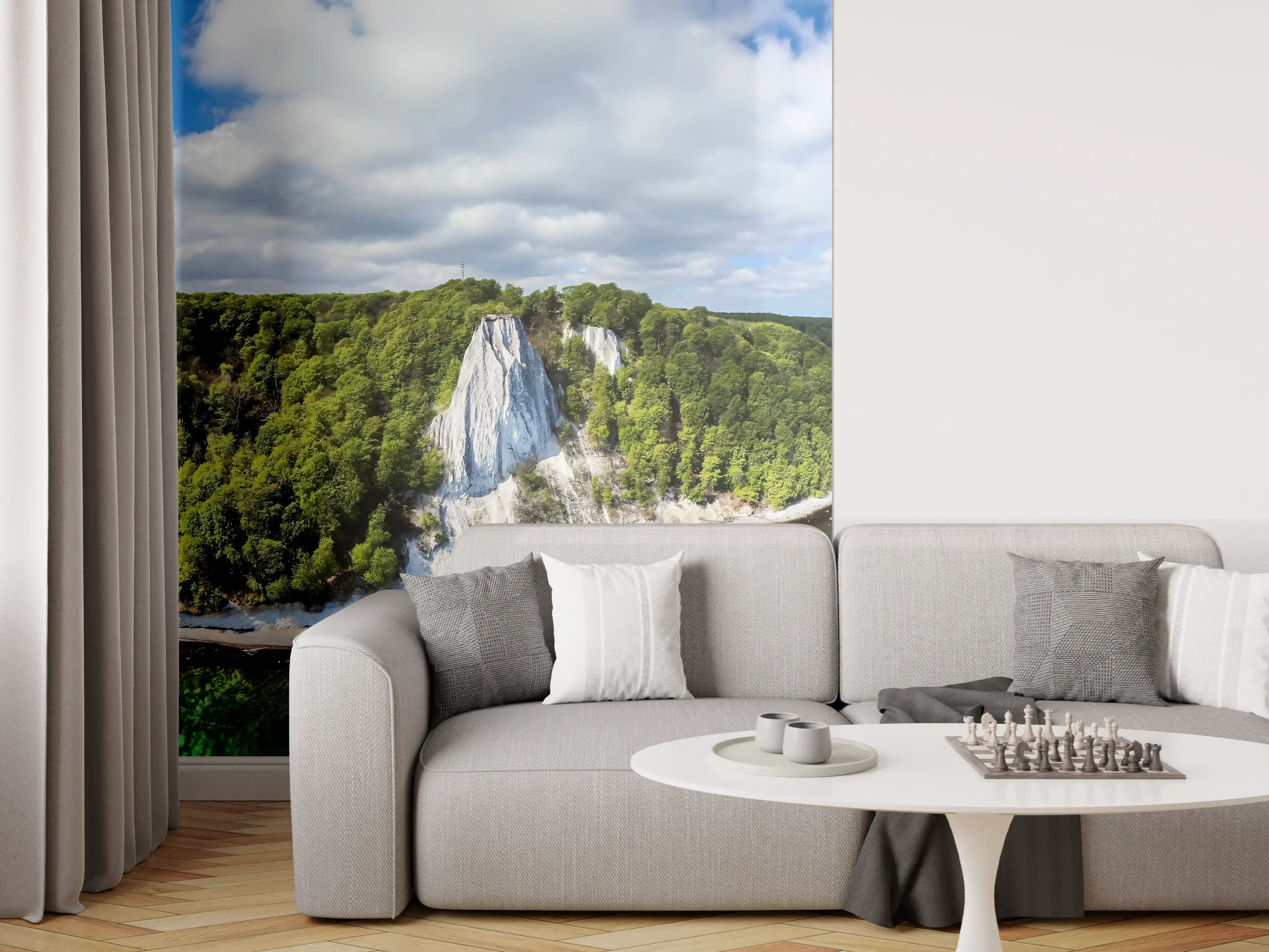 Wandverkleidung Wohnzimmer - Kliff und Wald an der Küste